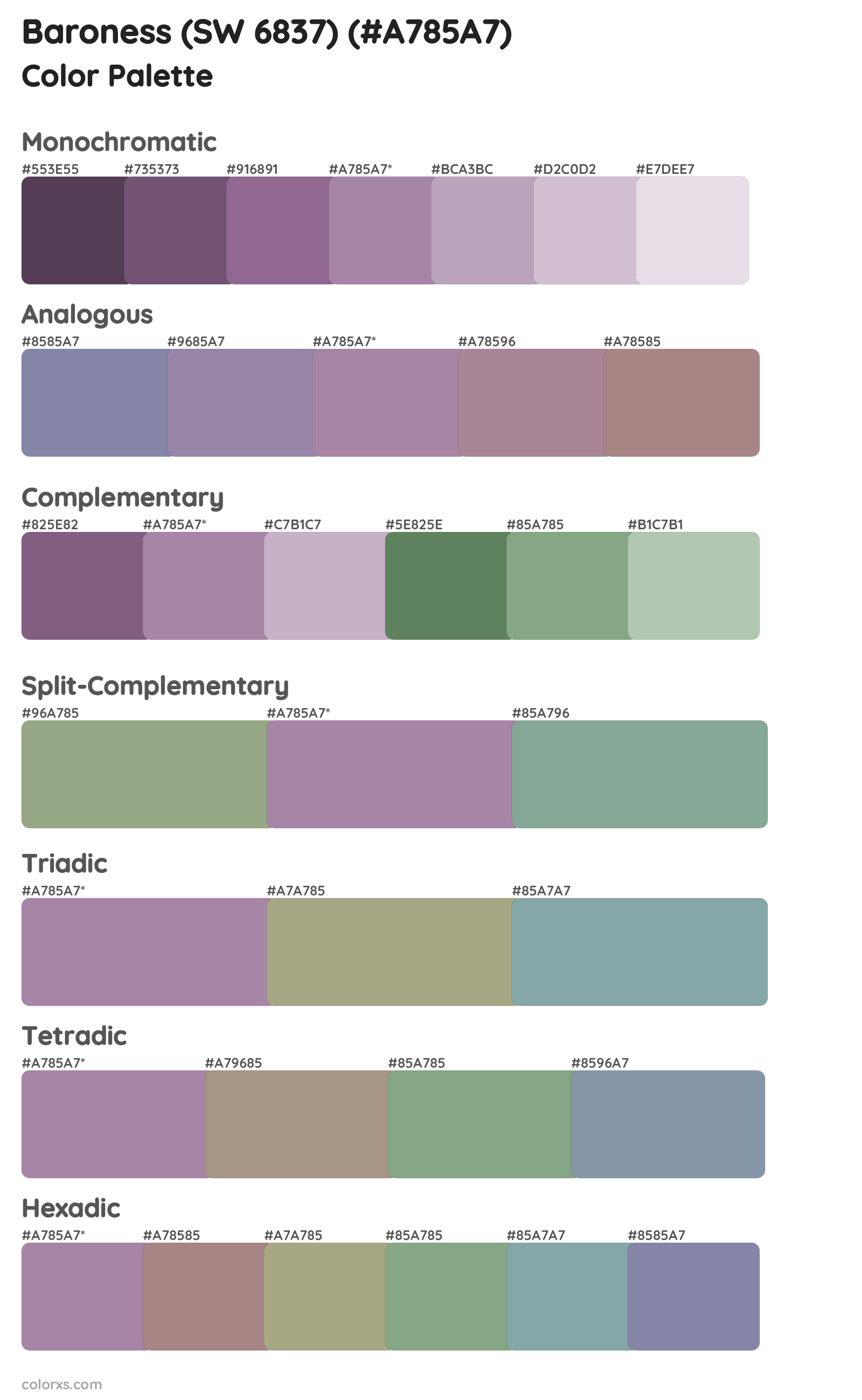 Baroness (SW 6837) Color Scheme Palettes