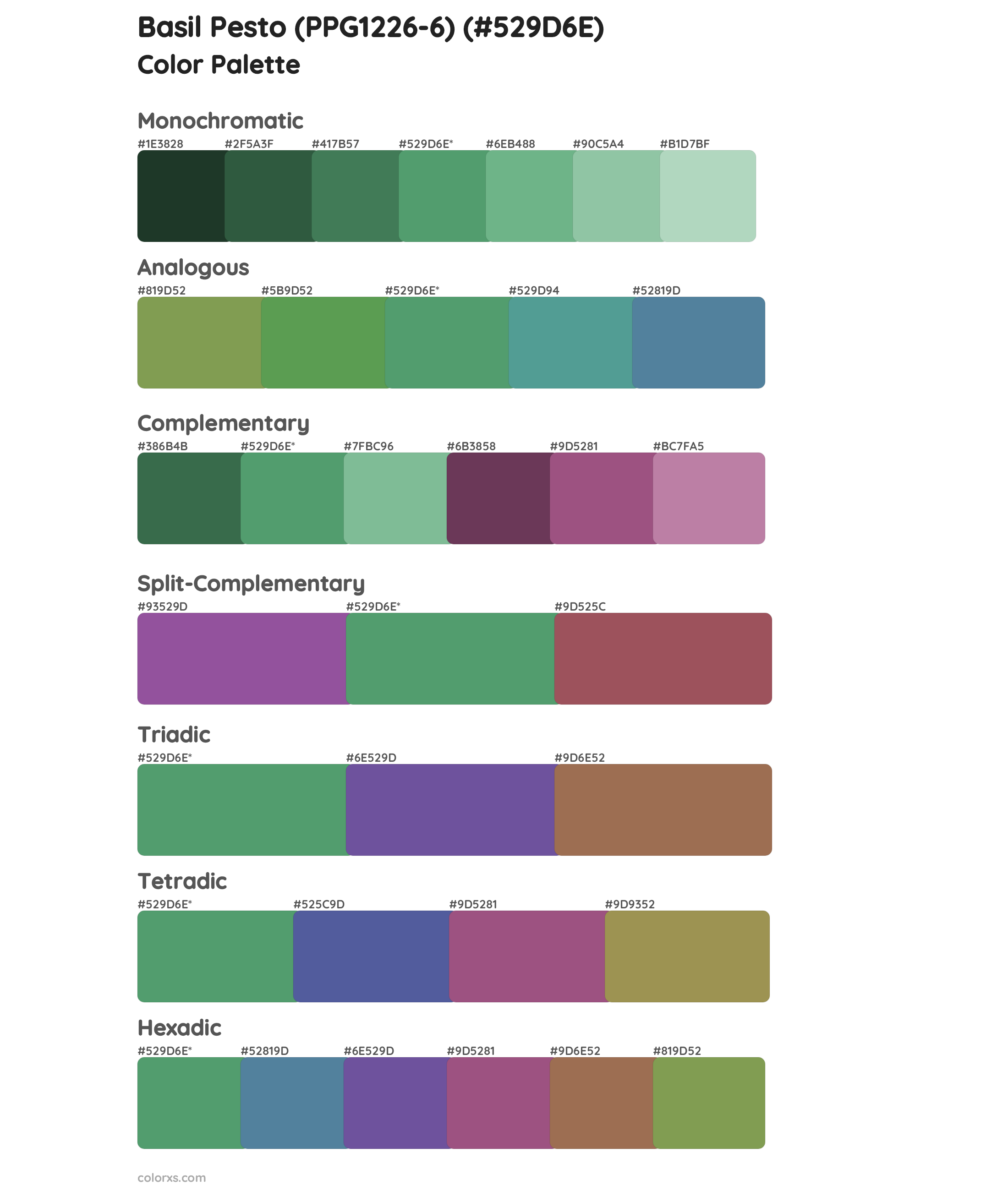 Basil Pesto (PPG1226-6) Color Scheme Palettes