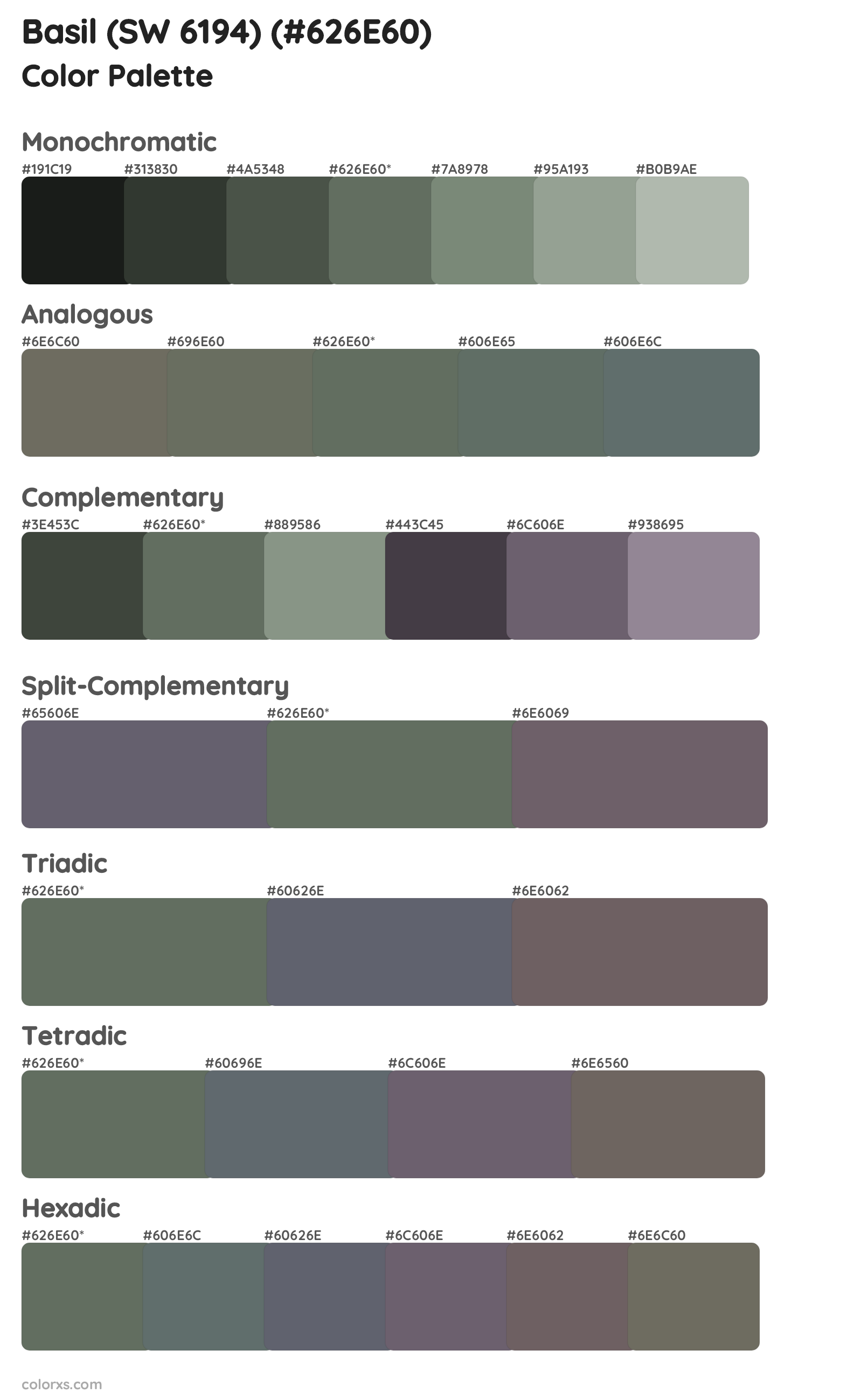 Basil (SW 6194) Color Scheme Palettes