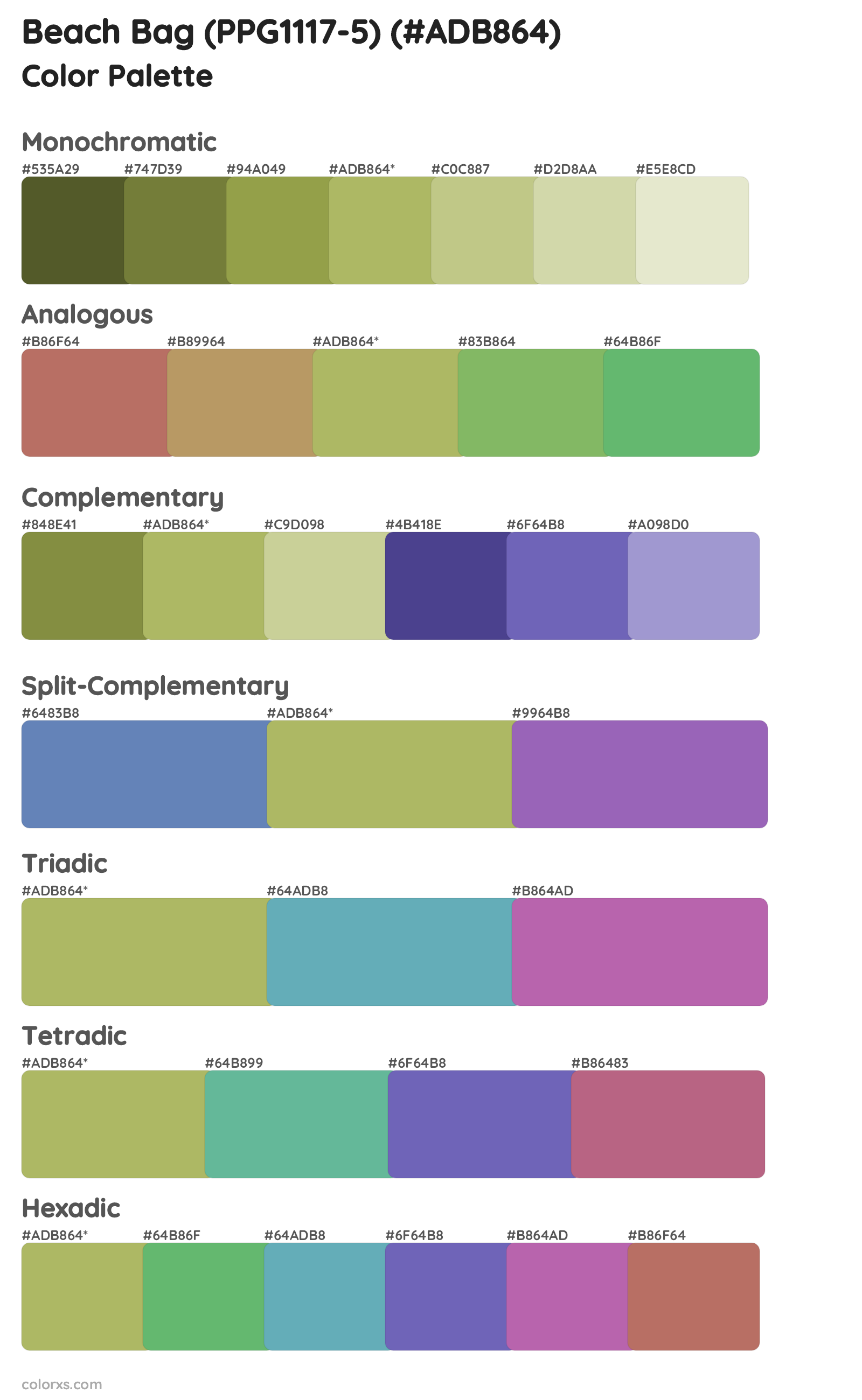 Beach Bag (PPG1117-5) Color Scheme Palettes
