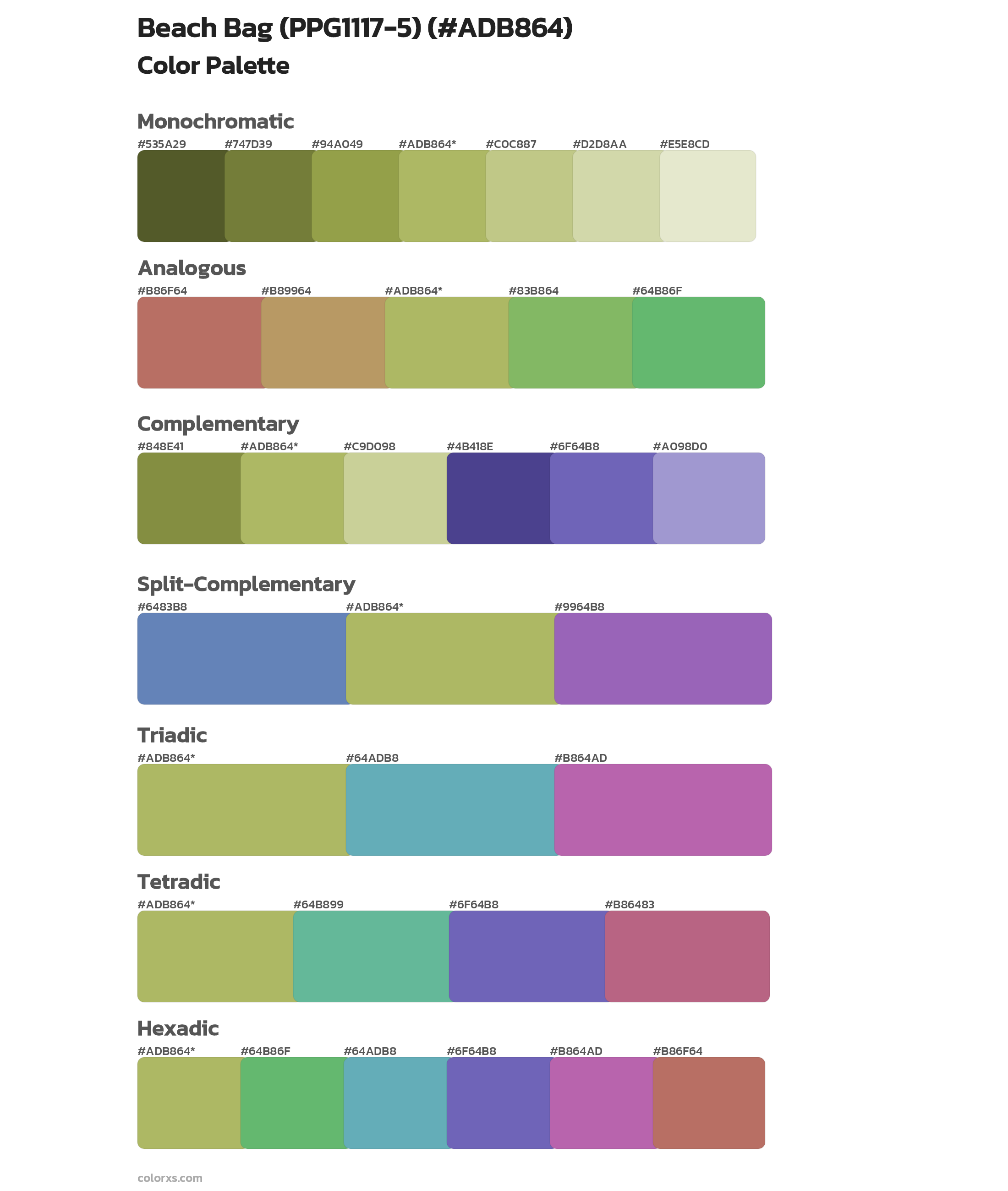 Beach Bag (PPG1117-5) Color Scheme Palettes