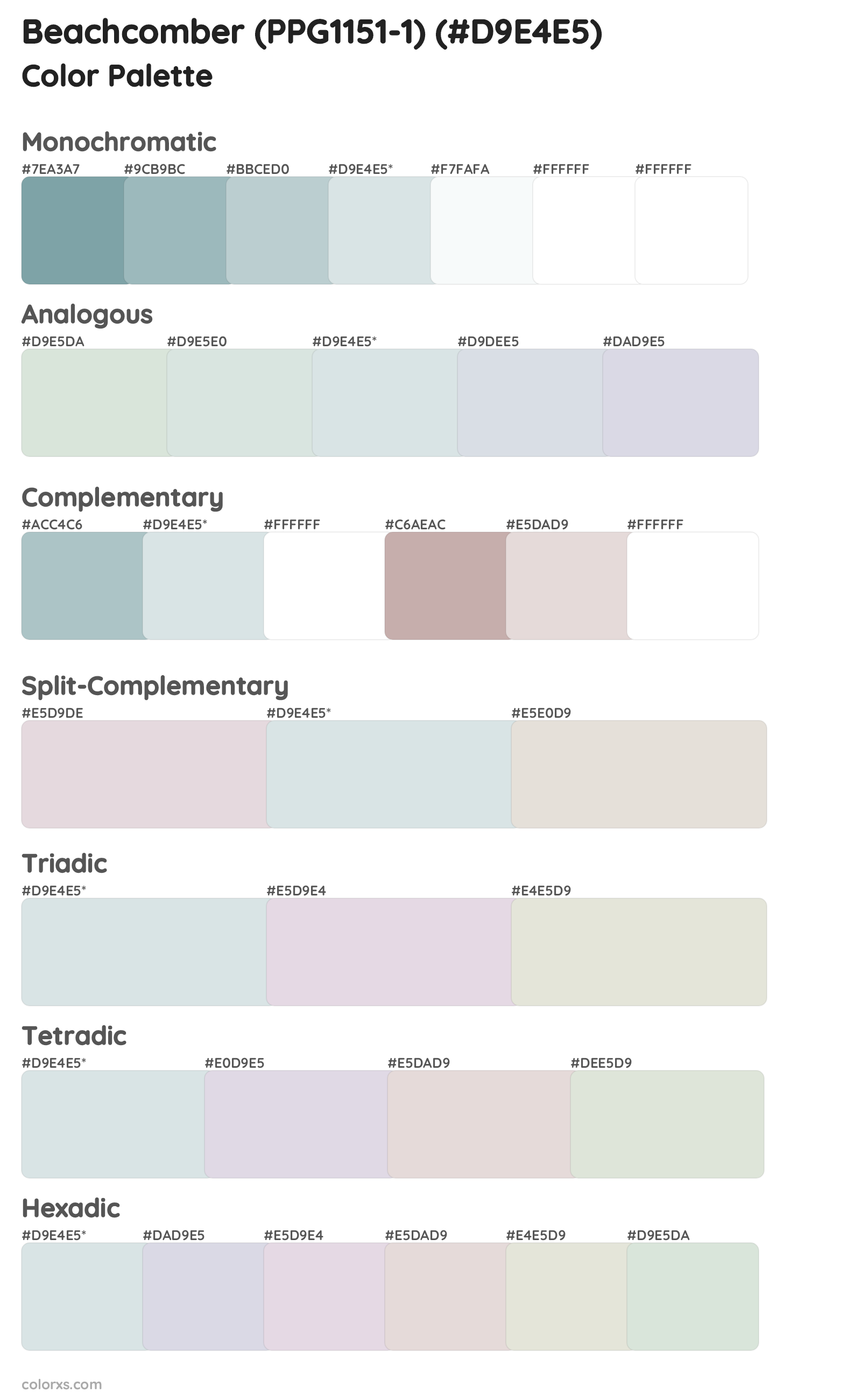 Beachcomber (PPG1151-1) Color Scheme Palettes