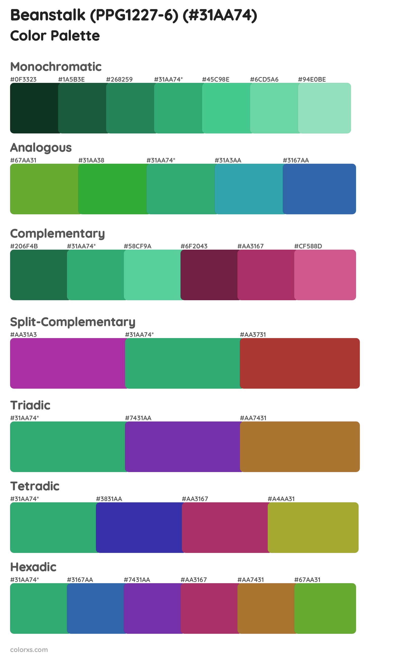 Beanstalk (PPG1227-6) Color Scheme Palettes