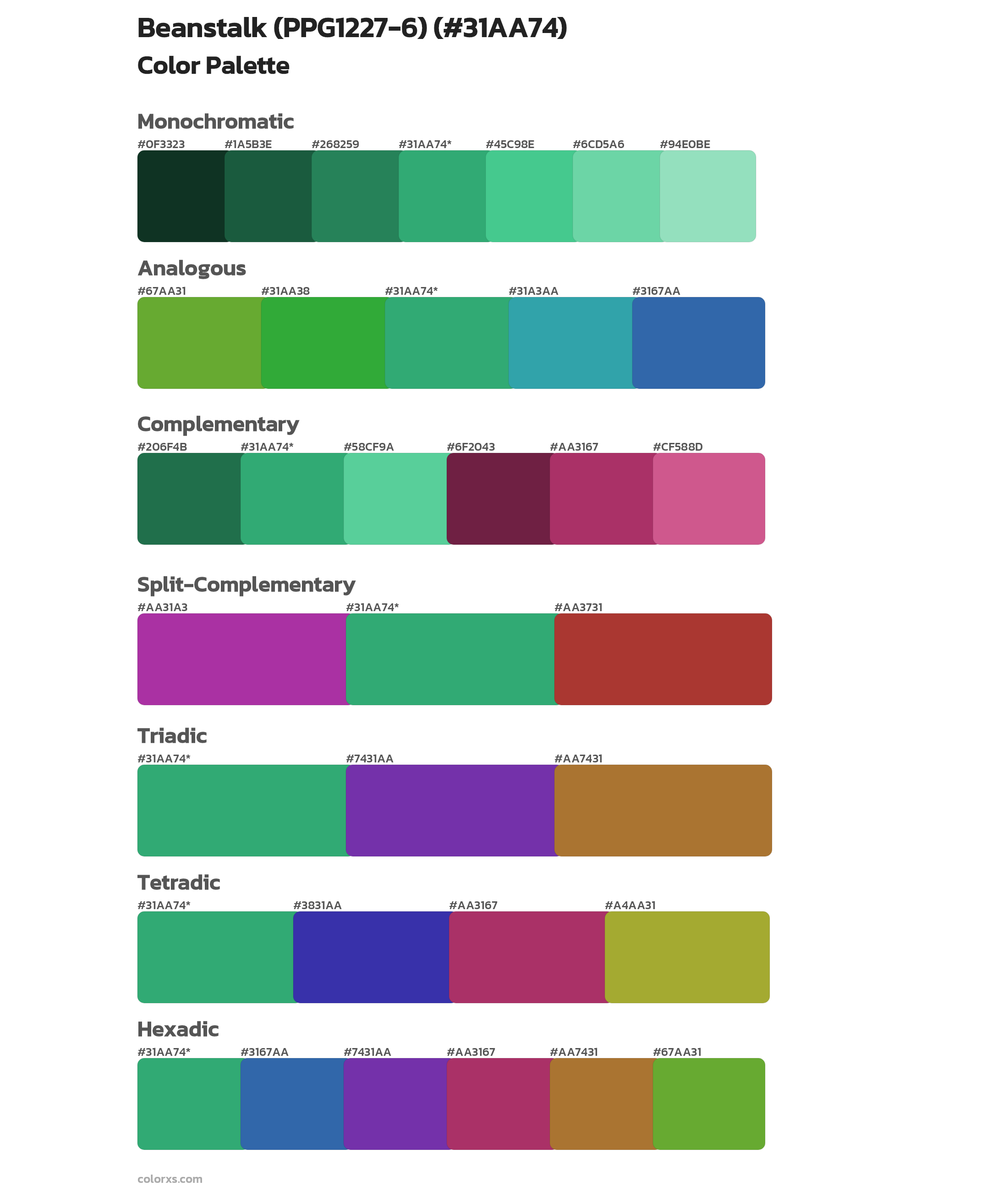 Beanstalk (PPG1227-6) Color Scheme Palettes