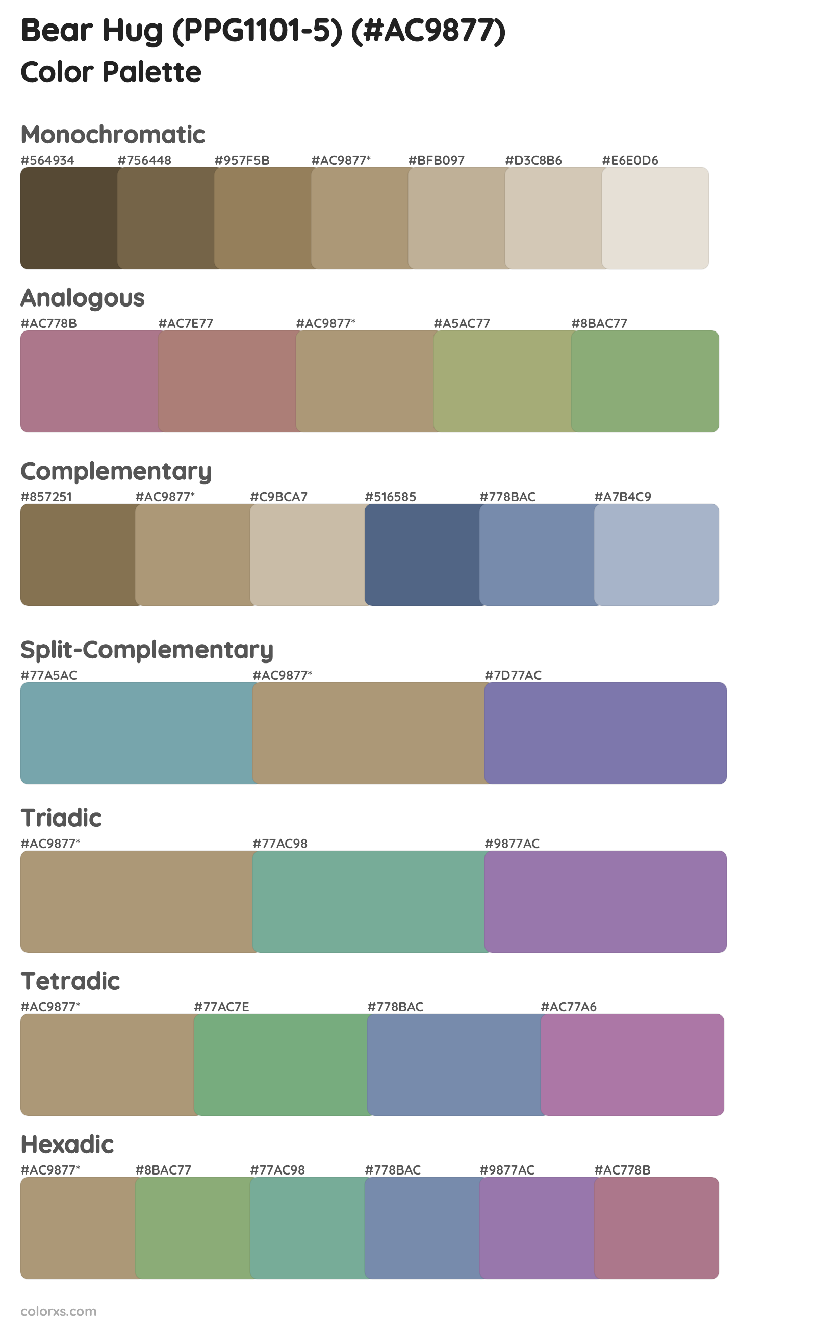 Bear Hug (PPG1101-5) Color Scheme Palettes