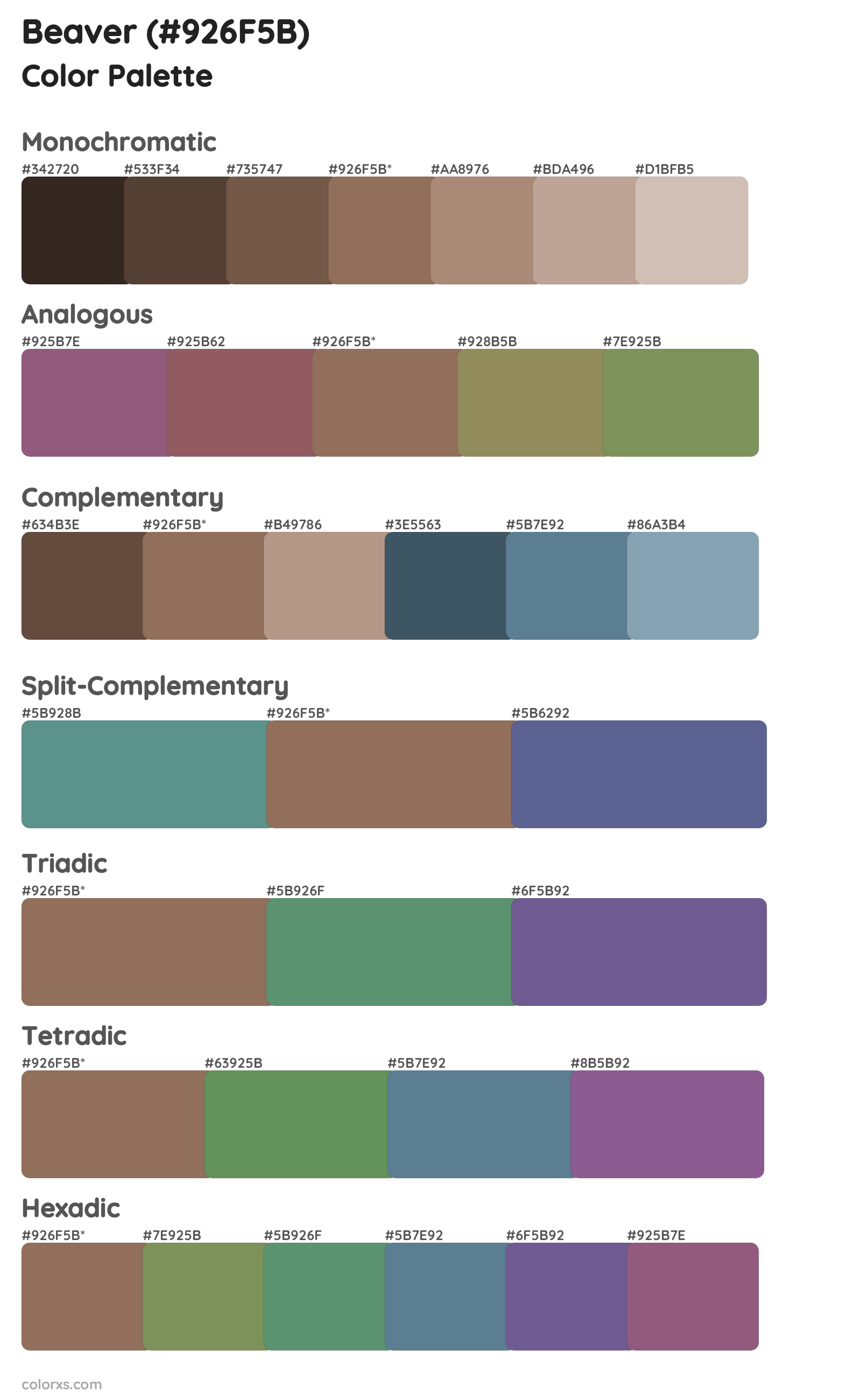 Beaver Color Scheme Palettes