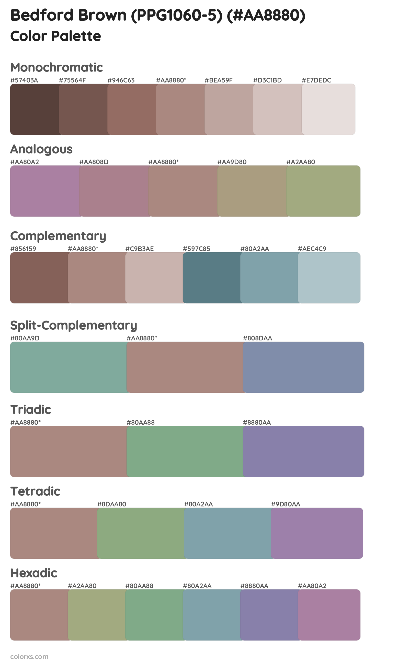 Bedford Brown (PPG1060-5) Color Scheme Palettes