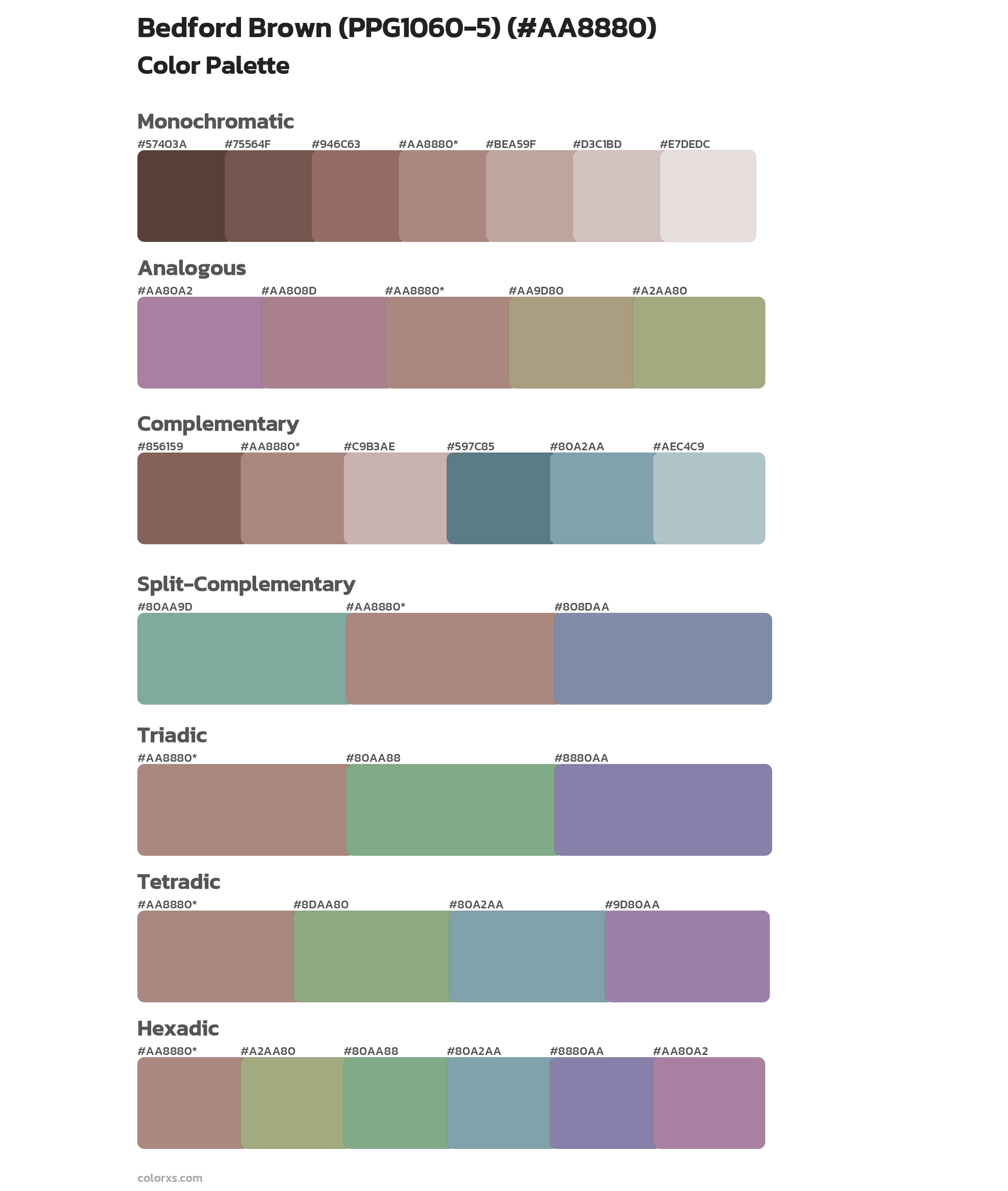 Bedford Brown (PPG1060-5) Color Scheme Palettes