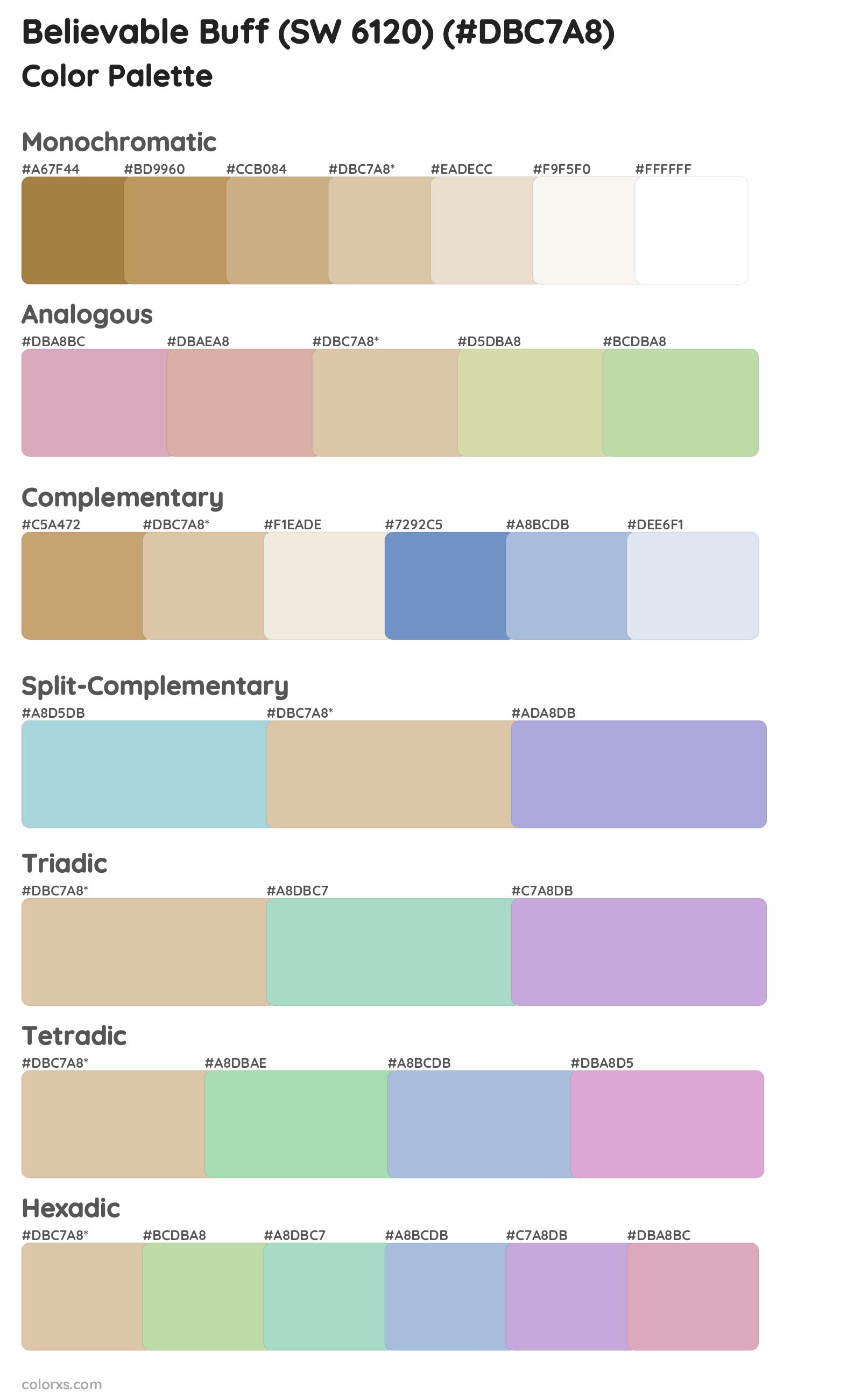 Believable Buff (SW 6120) Color Scheme Palettes