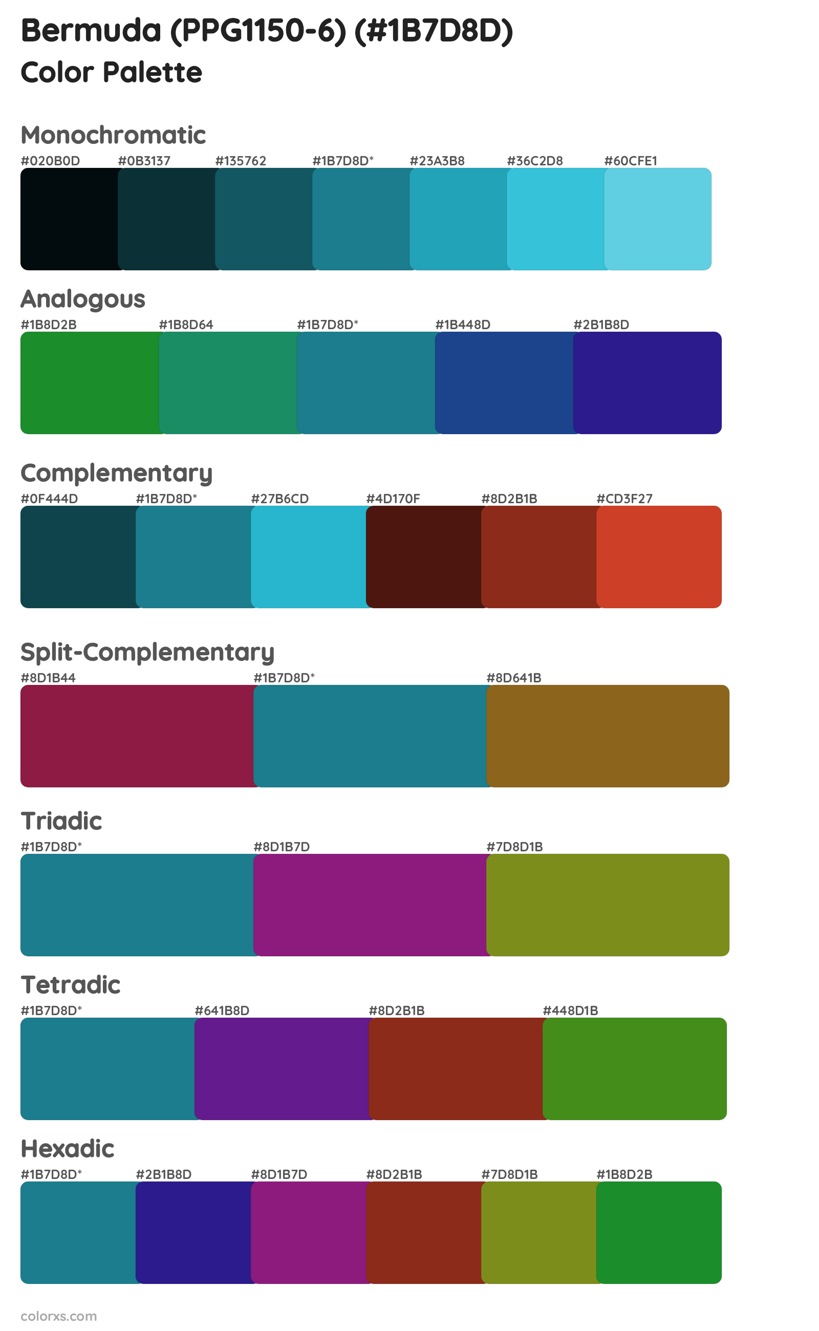 Bermuda (PPG1150-6) Color Scheme Palettes