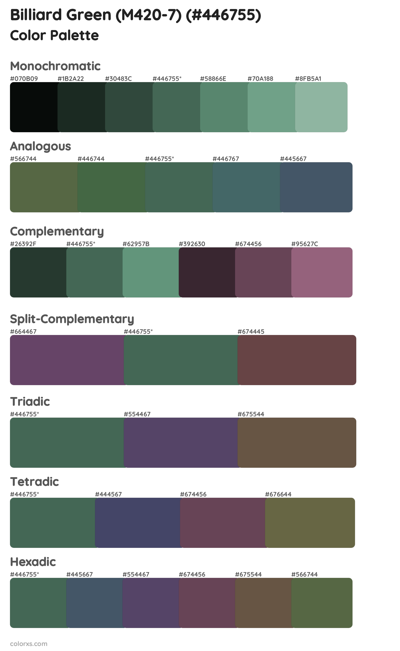 Billiard Green (M420-7) Color Scheme Palettes