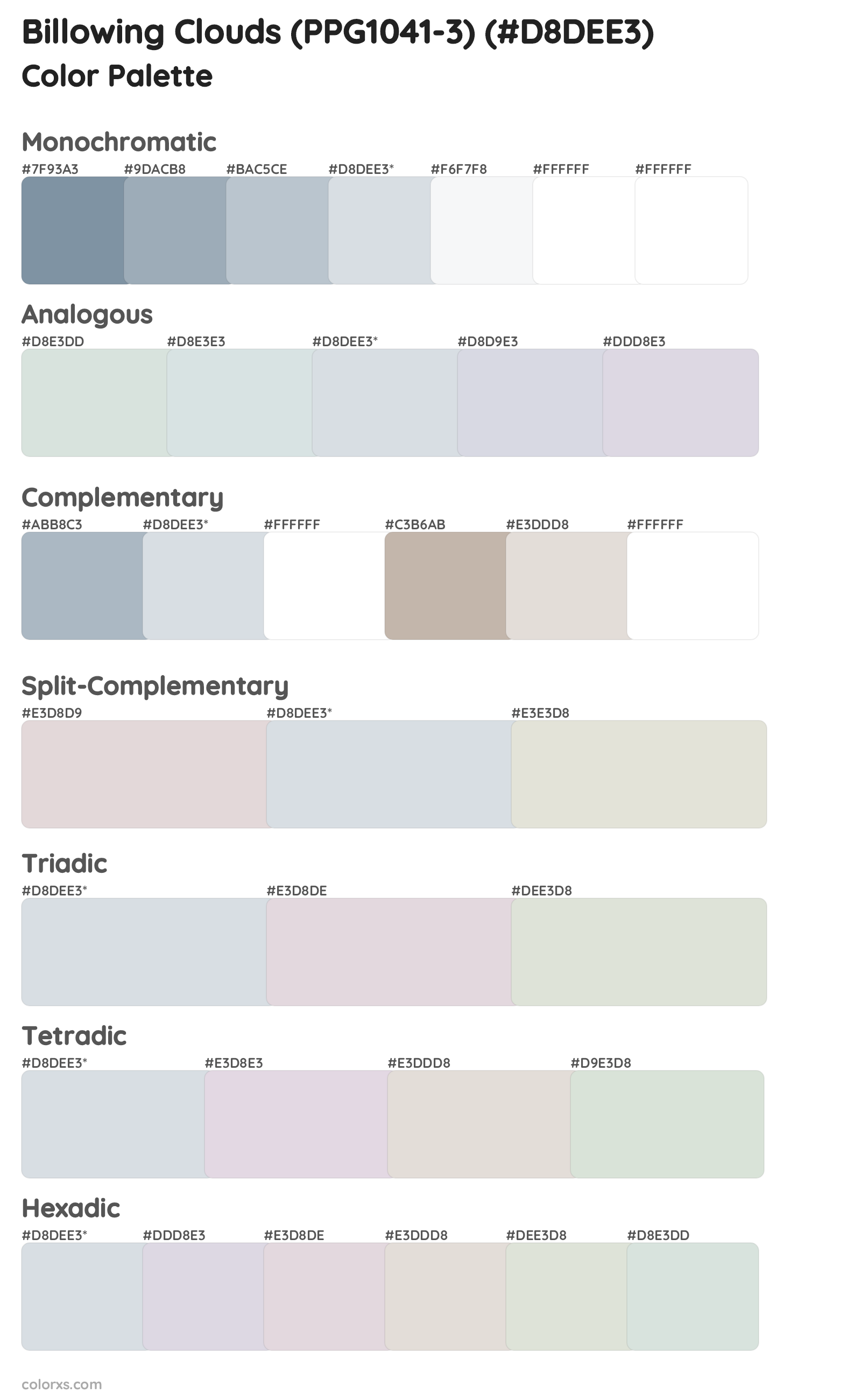 Billowing Clouds (PPG1041-3) Color Scheme Palettes