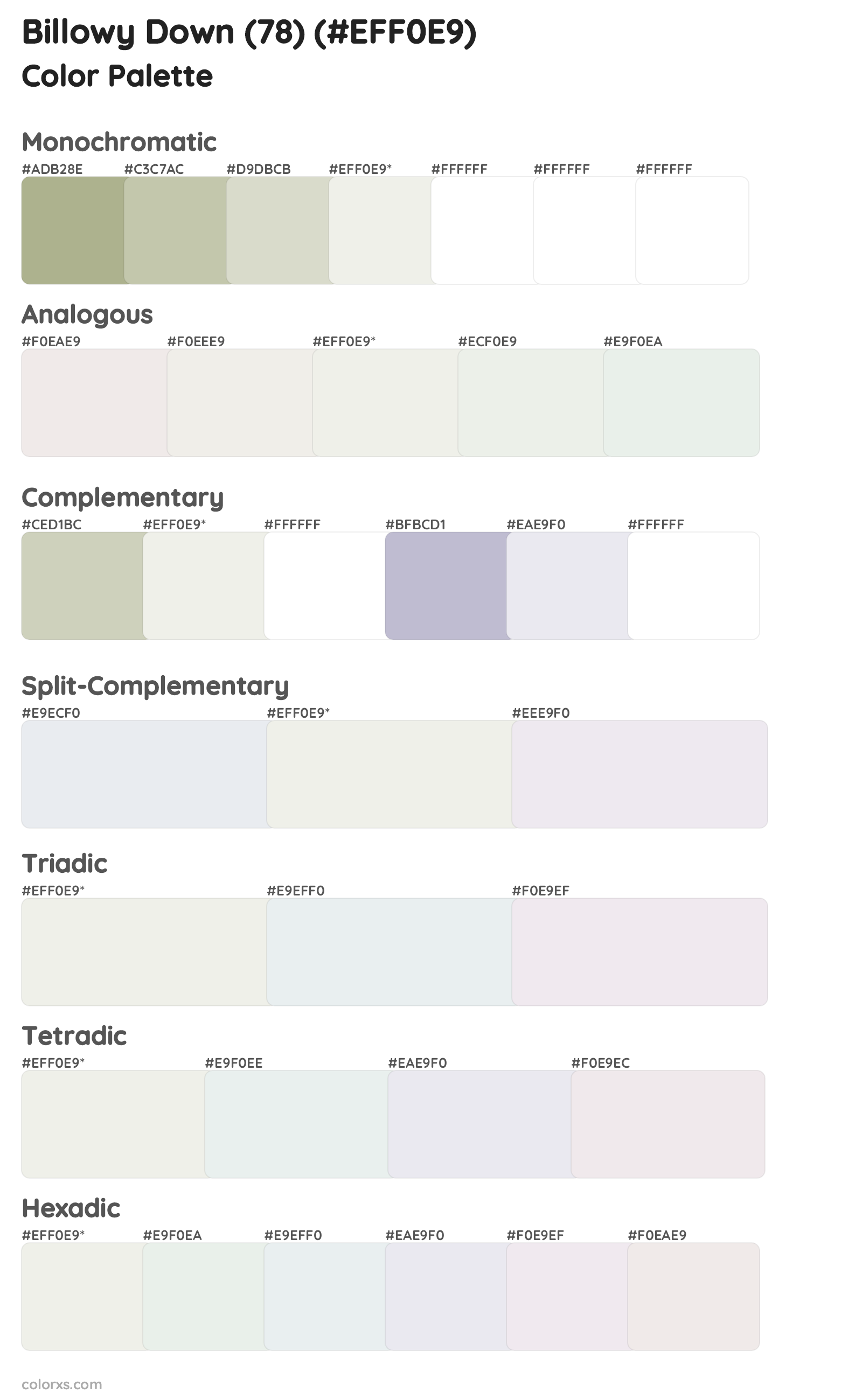Billowy Down (78) Color Scheme Palettes