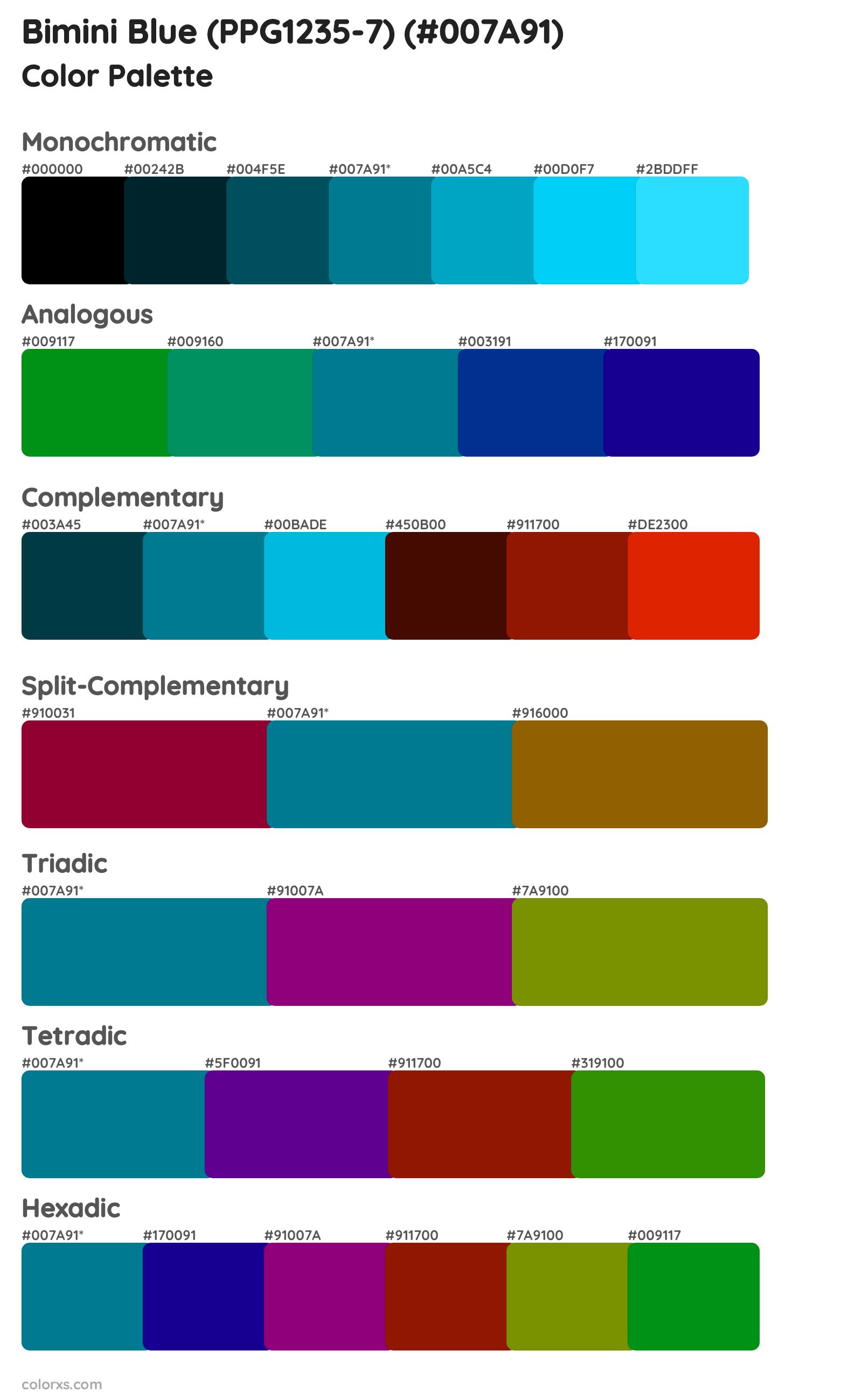Bimini Blue (PPG1235-7) Color Scheme Palettes