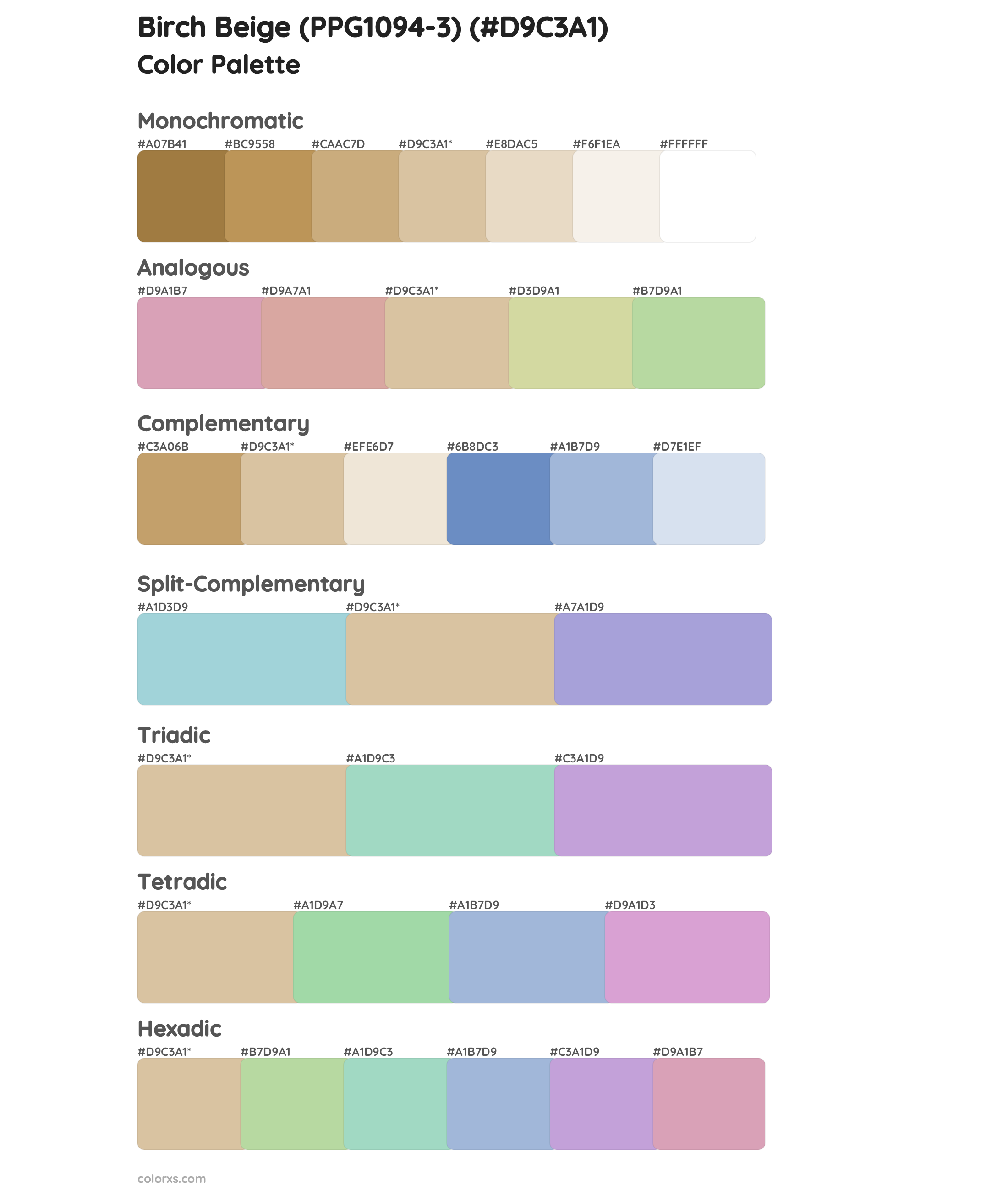 Birch Beige (PPG1094-3) Color Scheme Palettes