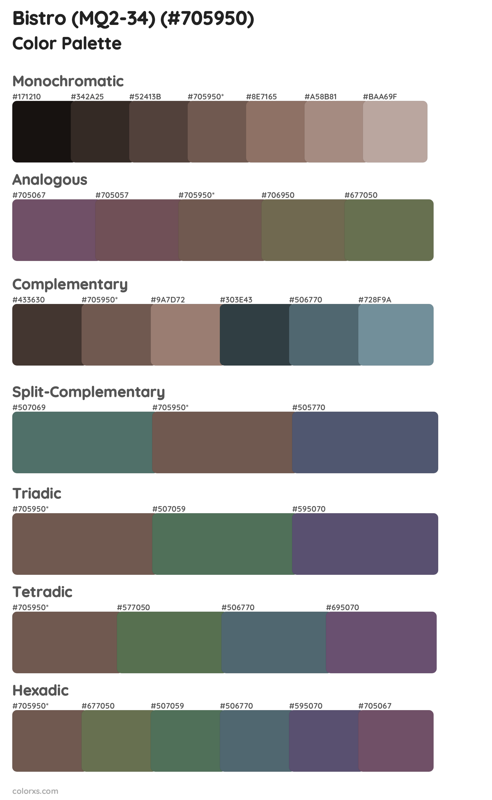 Bistro (MQ2-34) Color Scheme Palettes