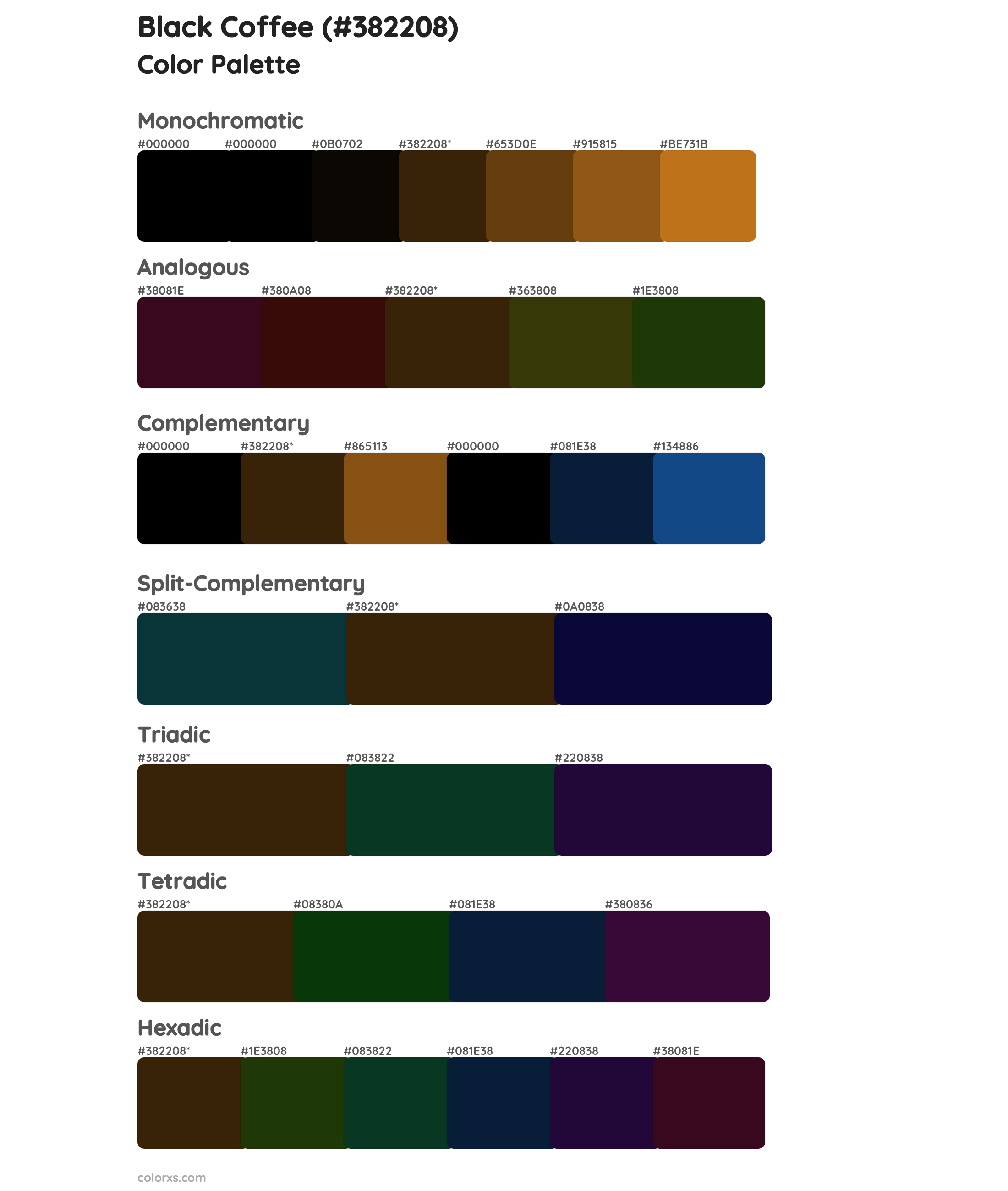 Black Coffee Color Scheme Palettes