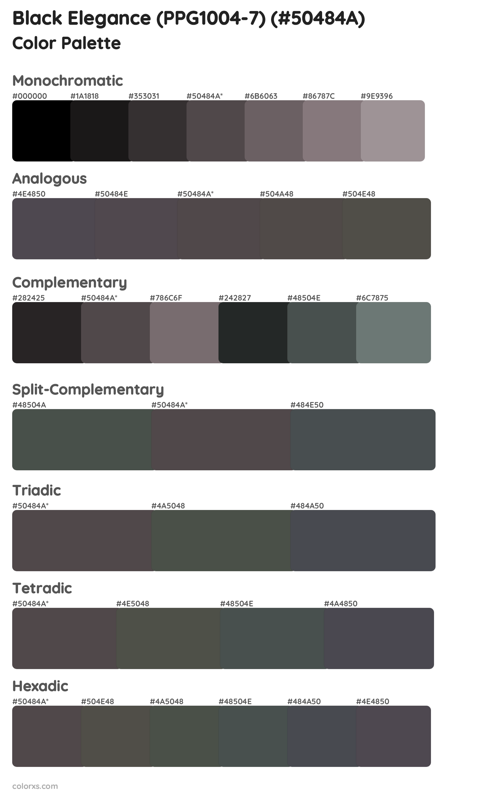 Black Elegance (PPG1004-7) Color Scheme Palettes