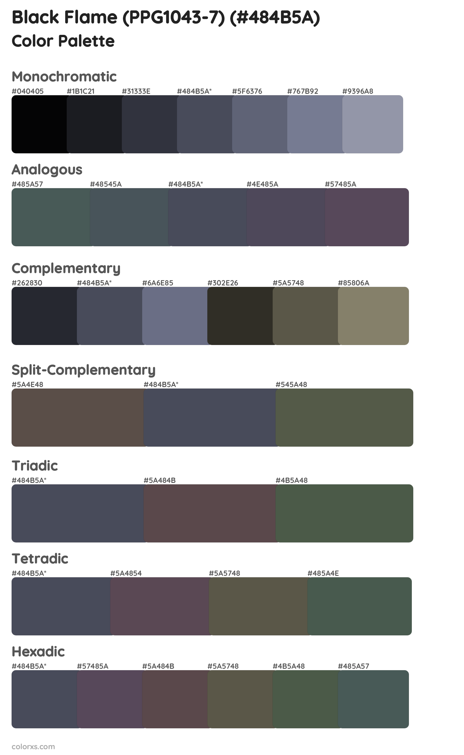 Black Flame (PPG1043-7) Color Scheme Palettes