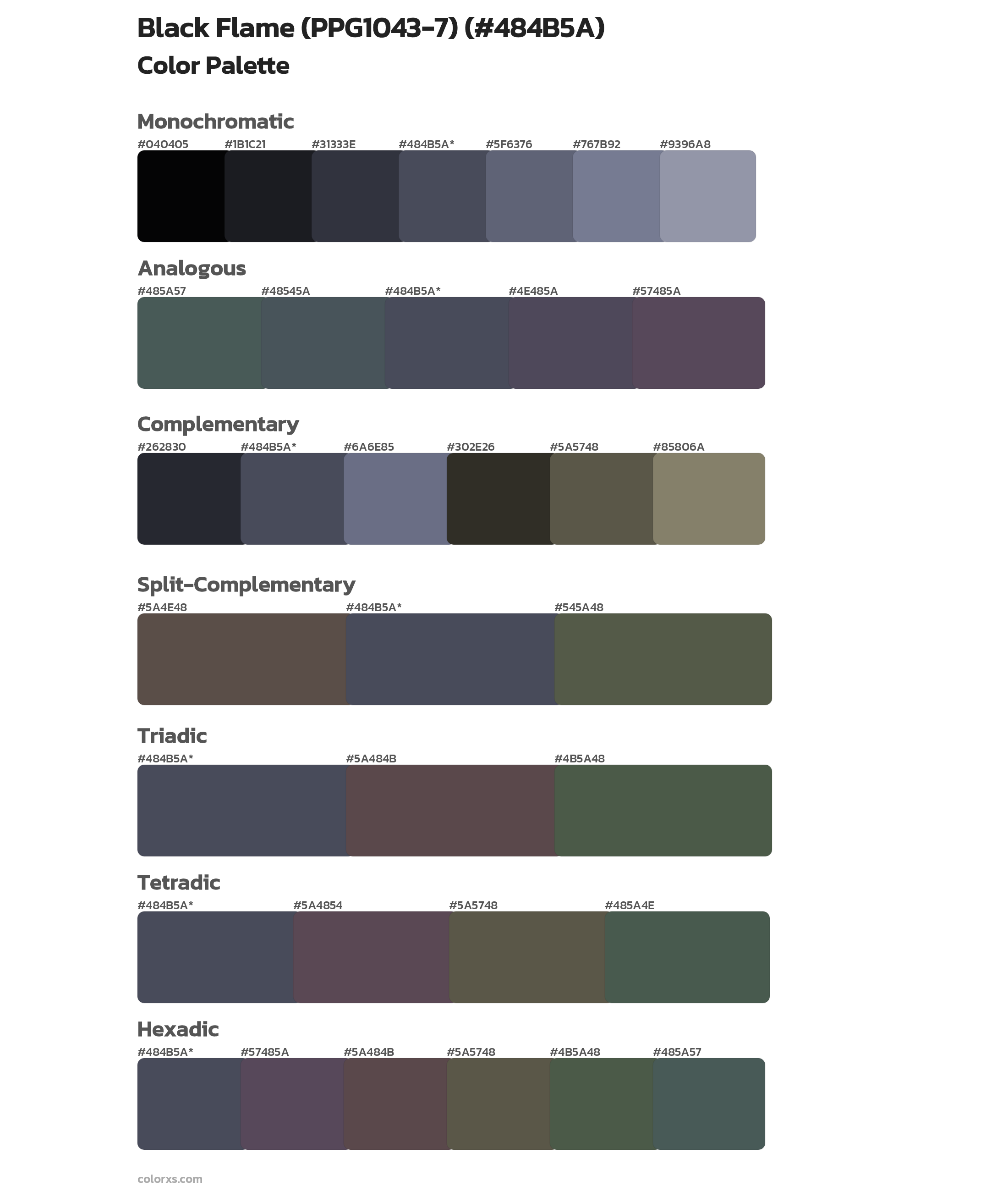 Black Flame (PPG1043-7) Color Scheme Palettes