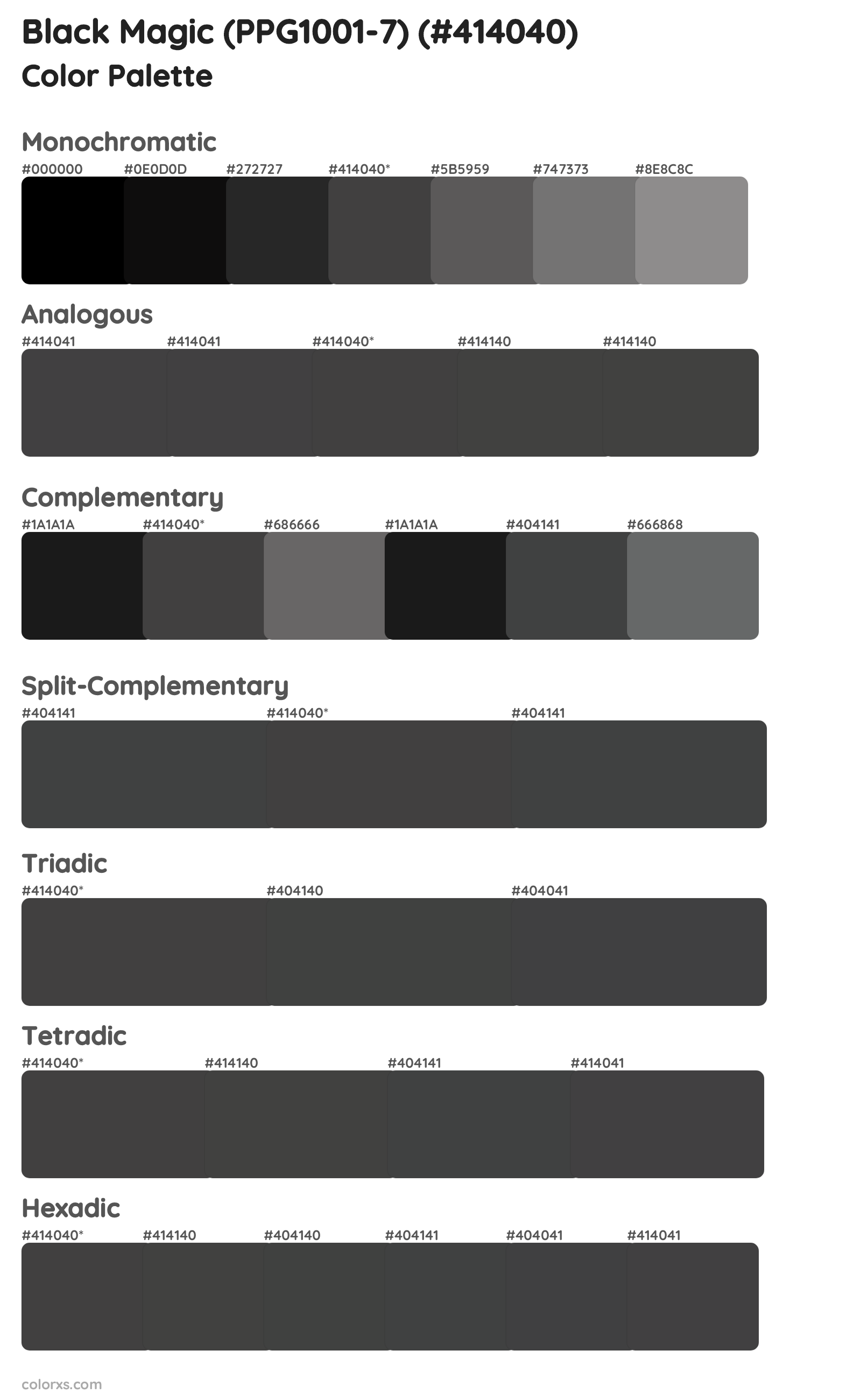 Black Magic (PPG1001-7) Color Scheme Palettes