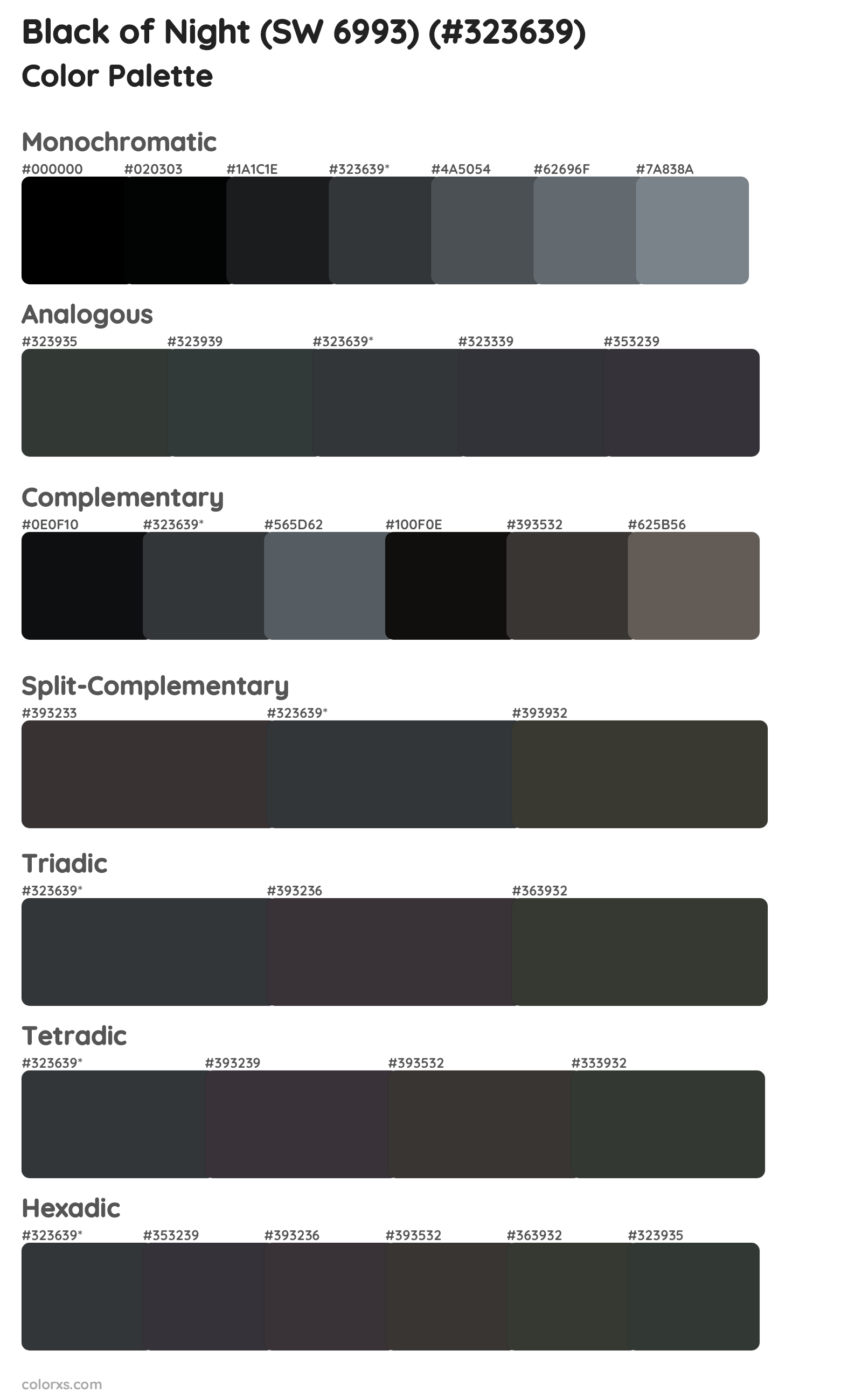 Black of Night (SW 6993) Color Scheme Palettes