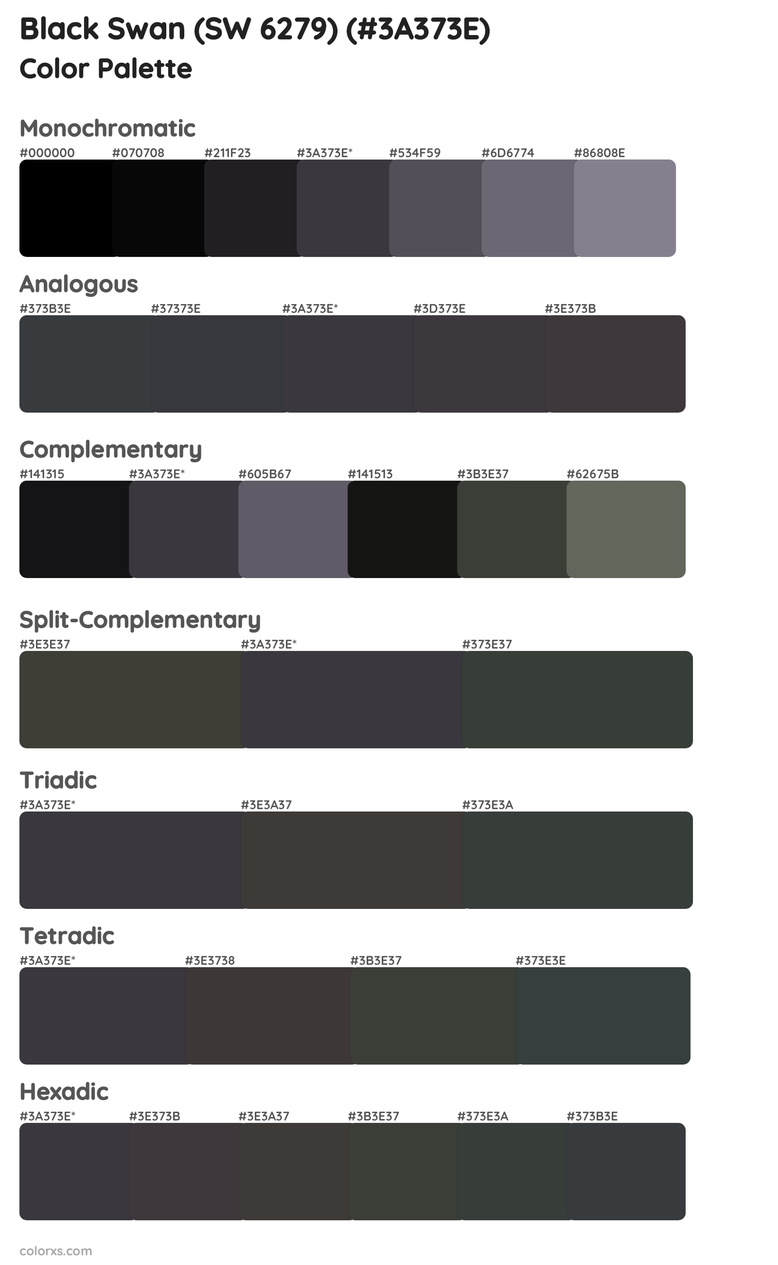 Black Swan (SW 6279) Color Scheme Palettes