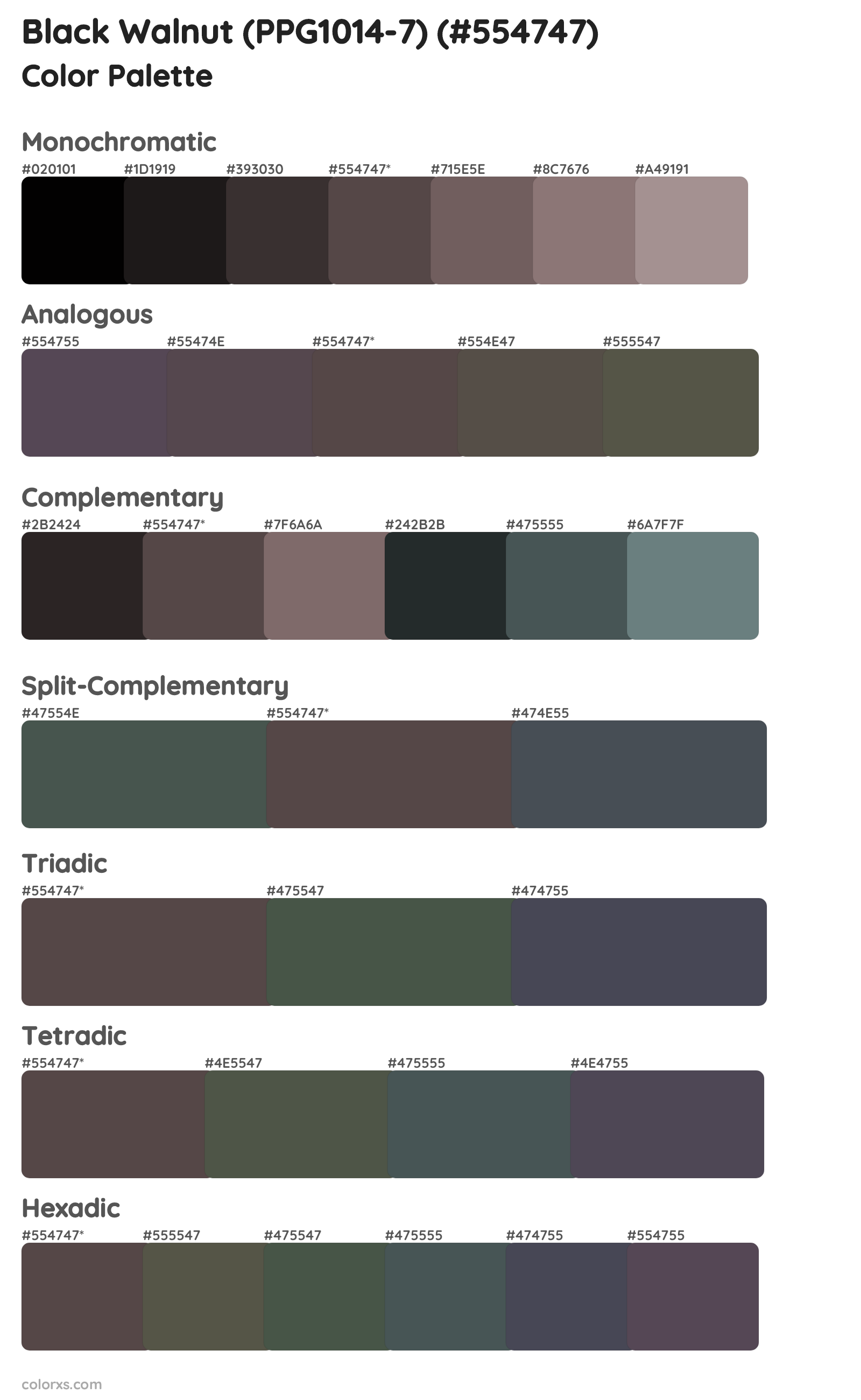 Black Walnut (PPG1014-7) Color Scheme Palettes