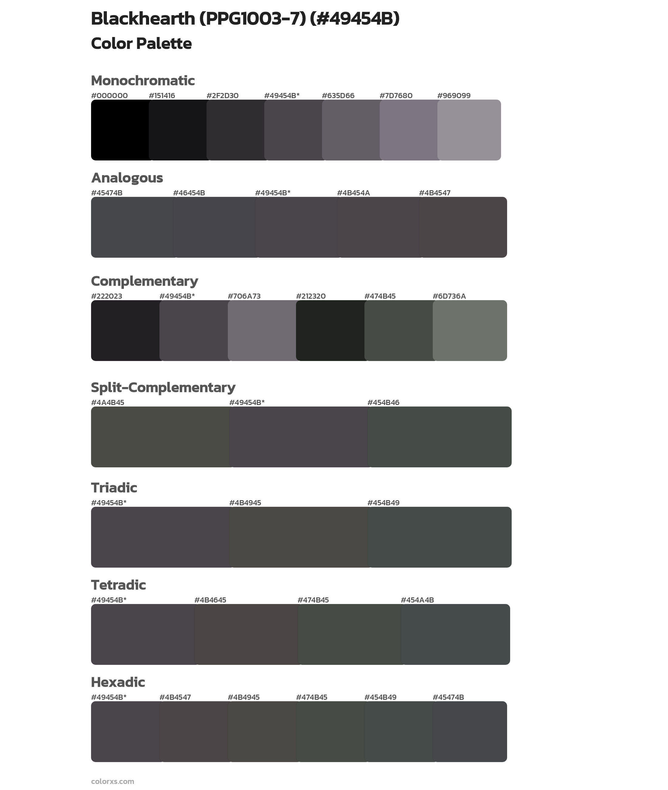Blackhearth (PPG1003-7) Color Scheme Palettes