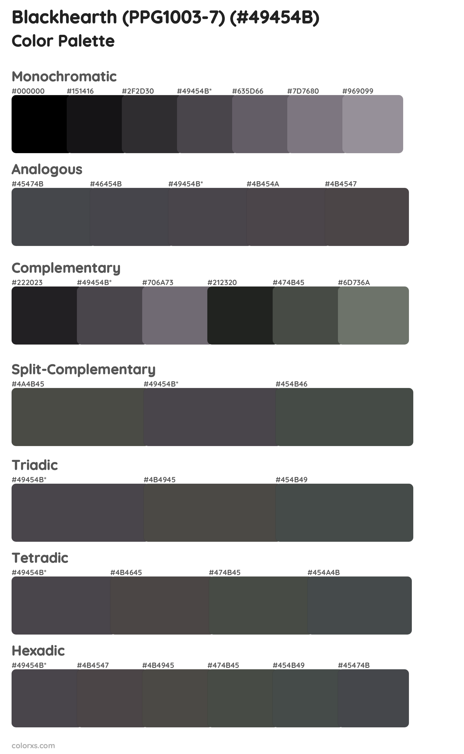 Blackhearth (PPG1003-7) Color Scheme Palettes