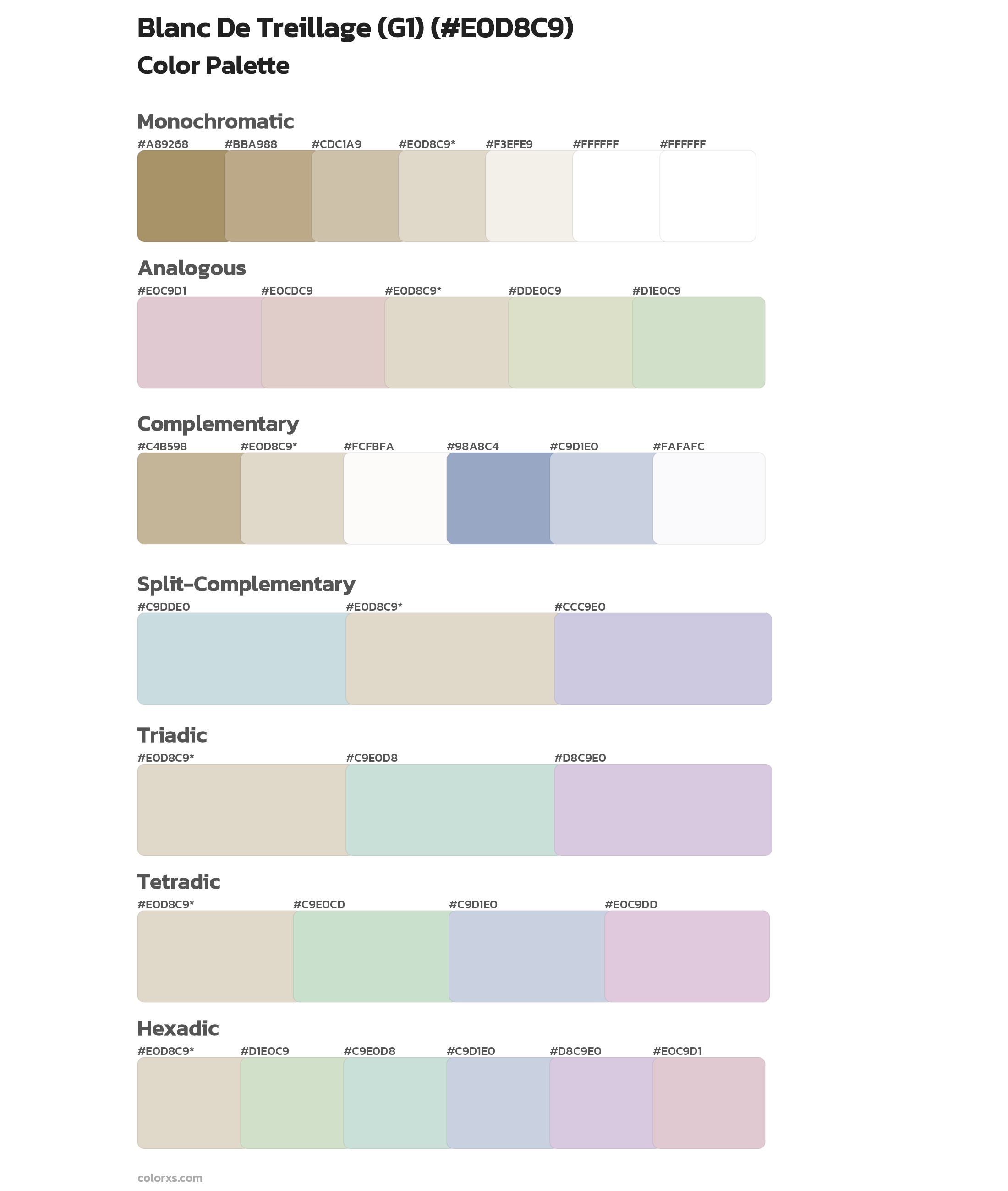 Blanc De Treillage (G1) Color Scheme Palettes