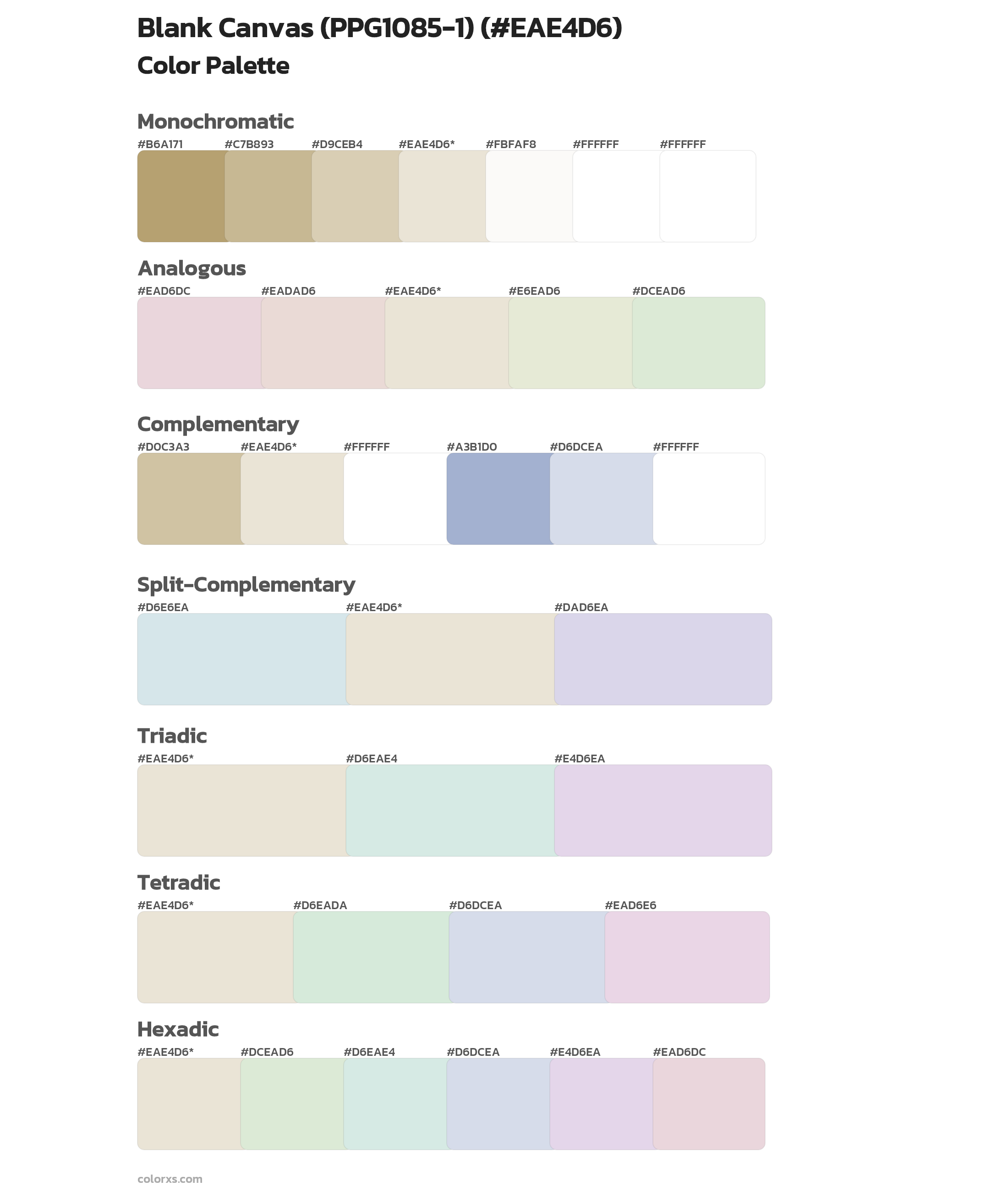 Blank Canvas (PPG1085-1) Color Scheme Palettes