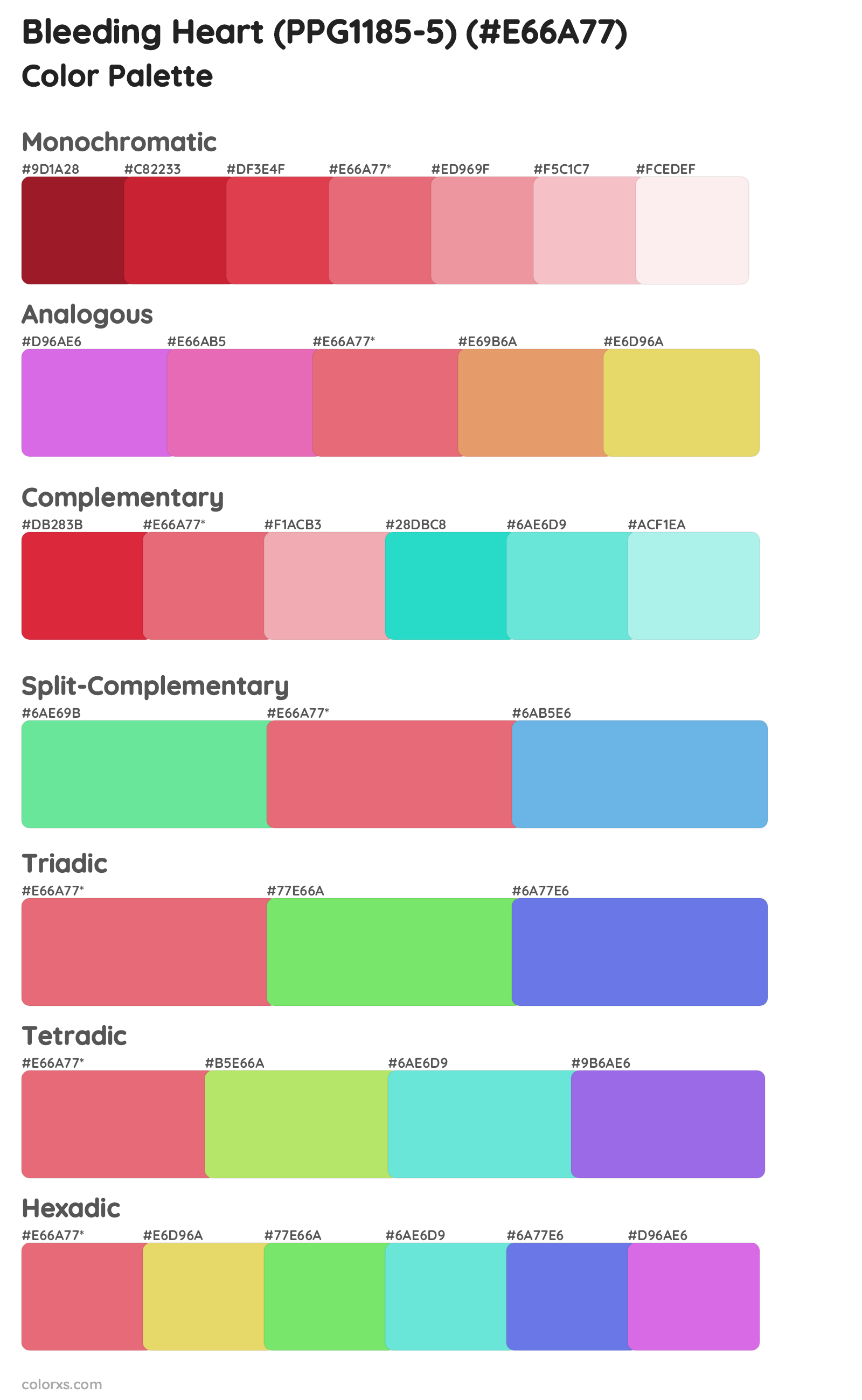 Bleeding Heart (PPG1185-5) Color Scheme Palettes