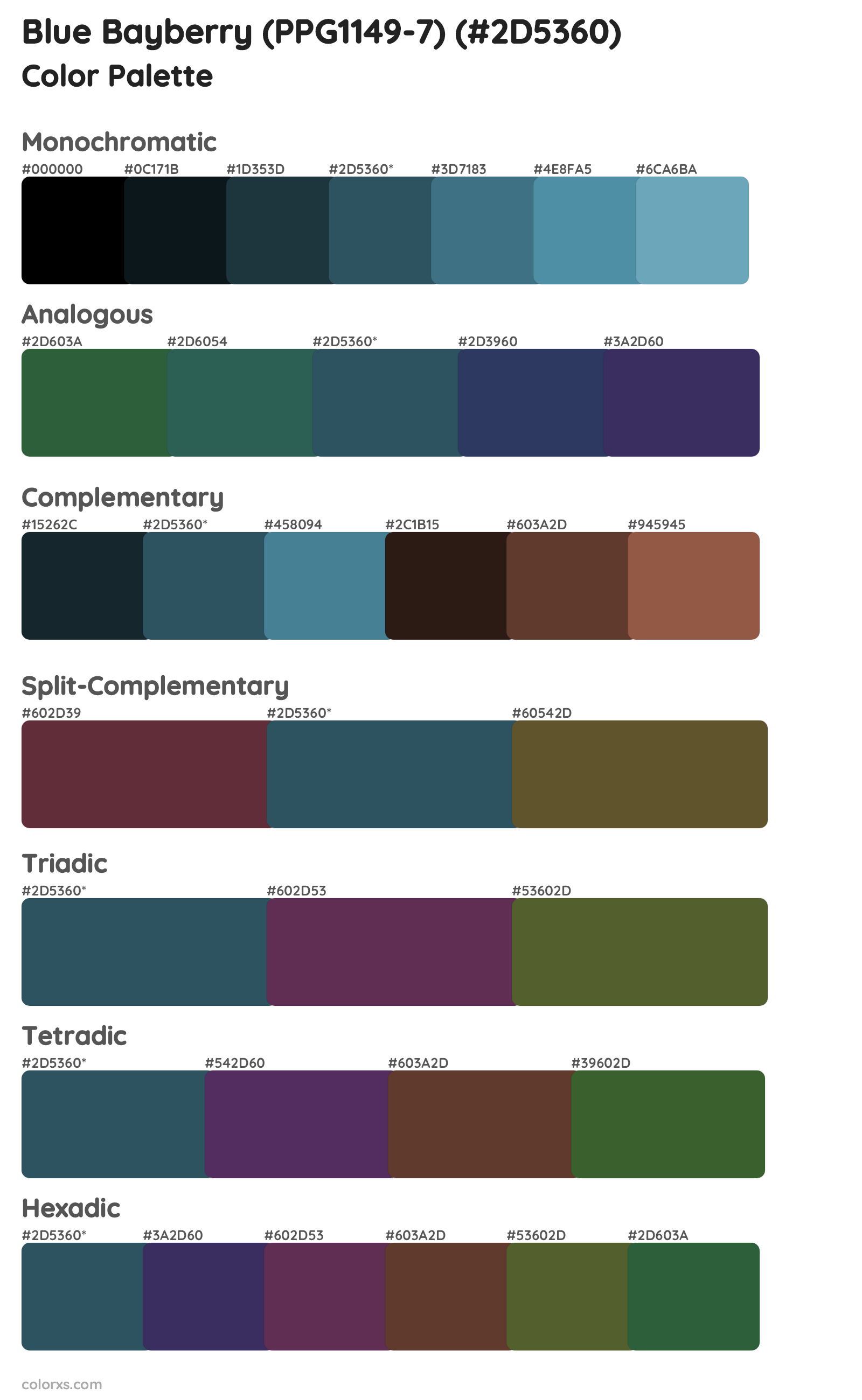 Blue Bayberry (PPG1149-7) Color Scheme Palettes