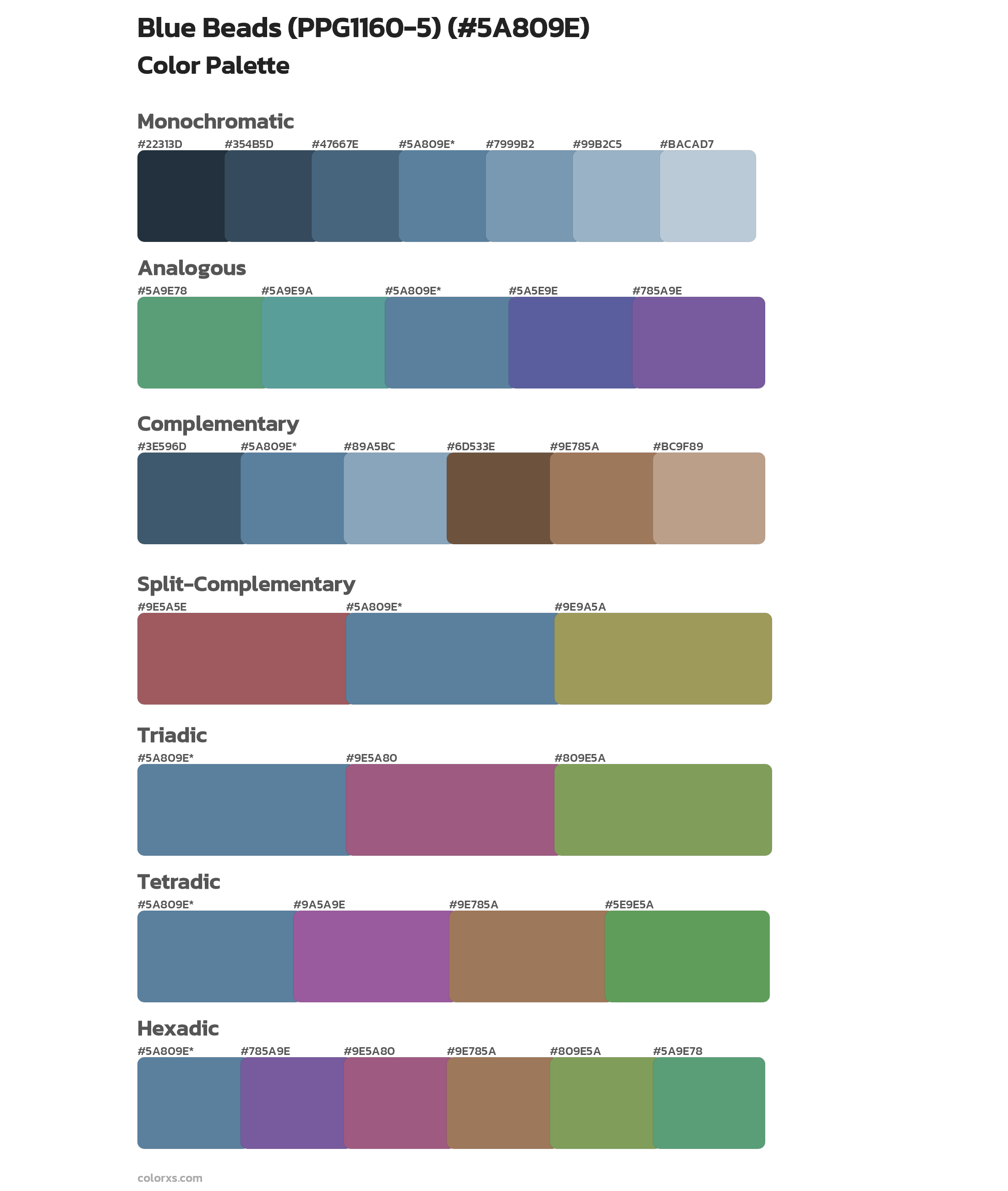 Blue Beads (PPG1160-5) Color Scheme Palettes