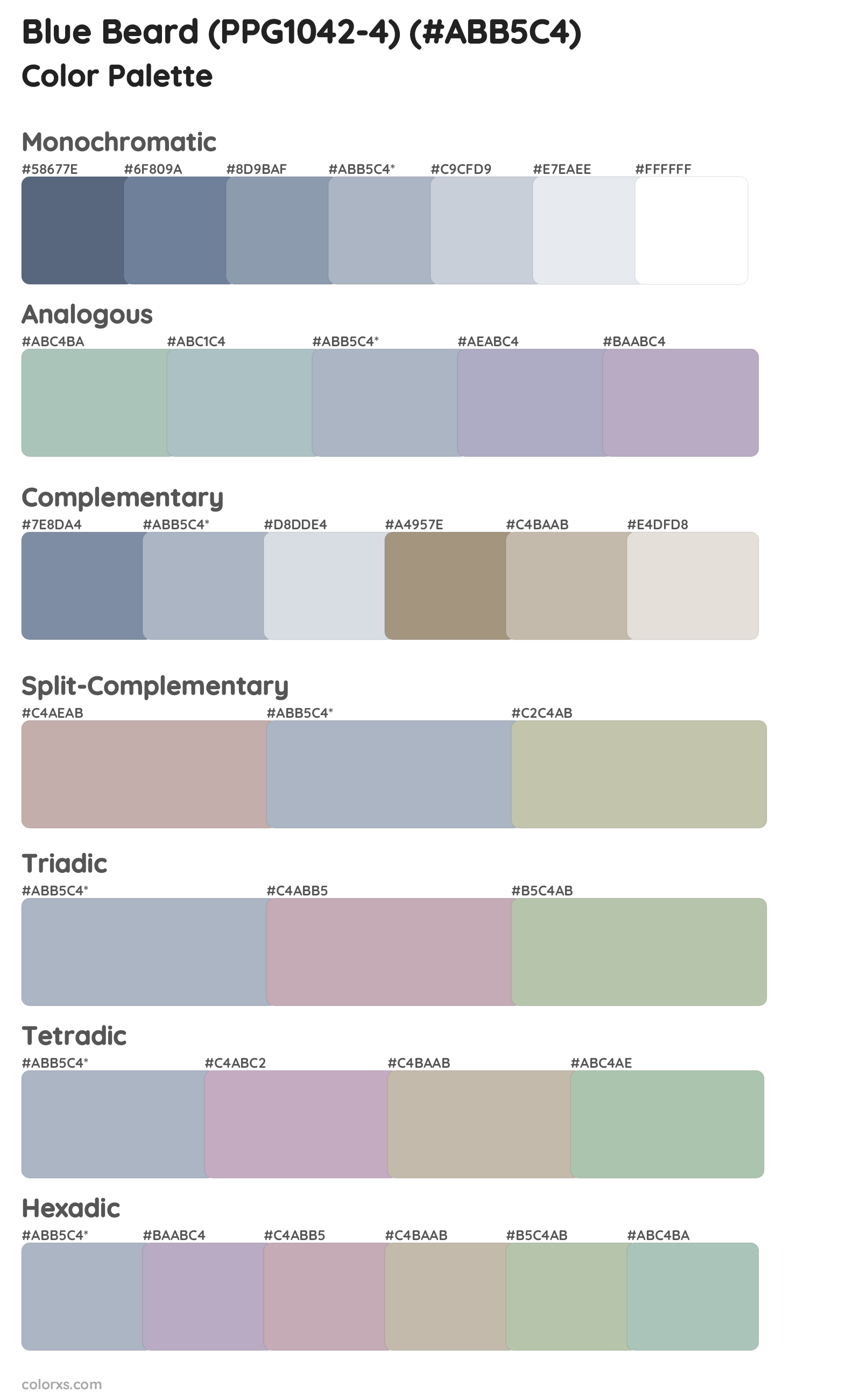 Blue Beard (PPG1042-4) Color Scheme Palettes