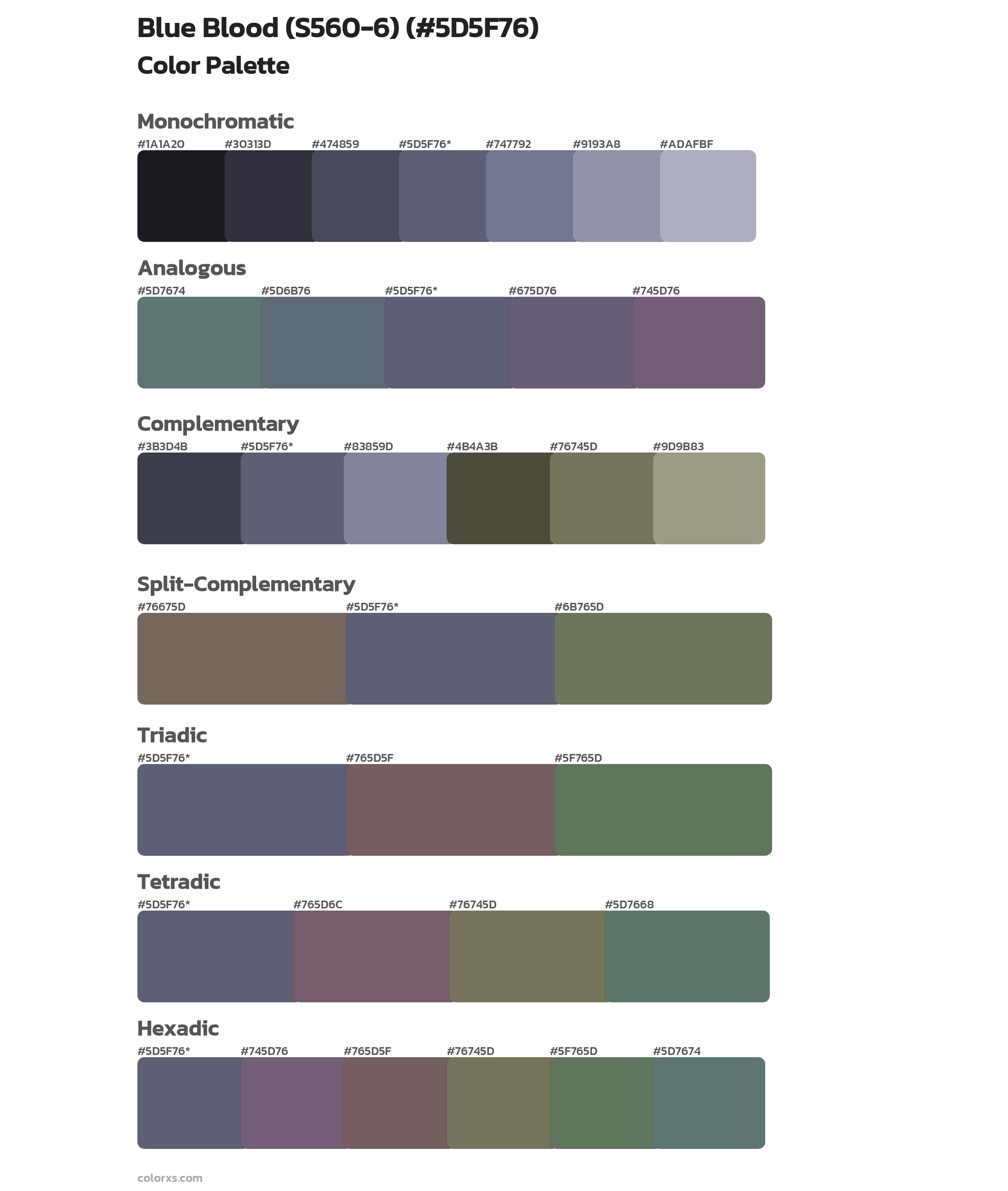Blue Blood (S560-6) Color Scheme Palettes