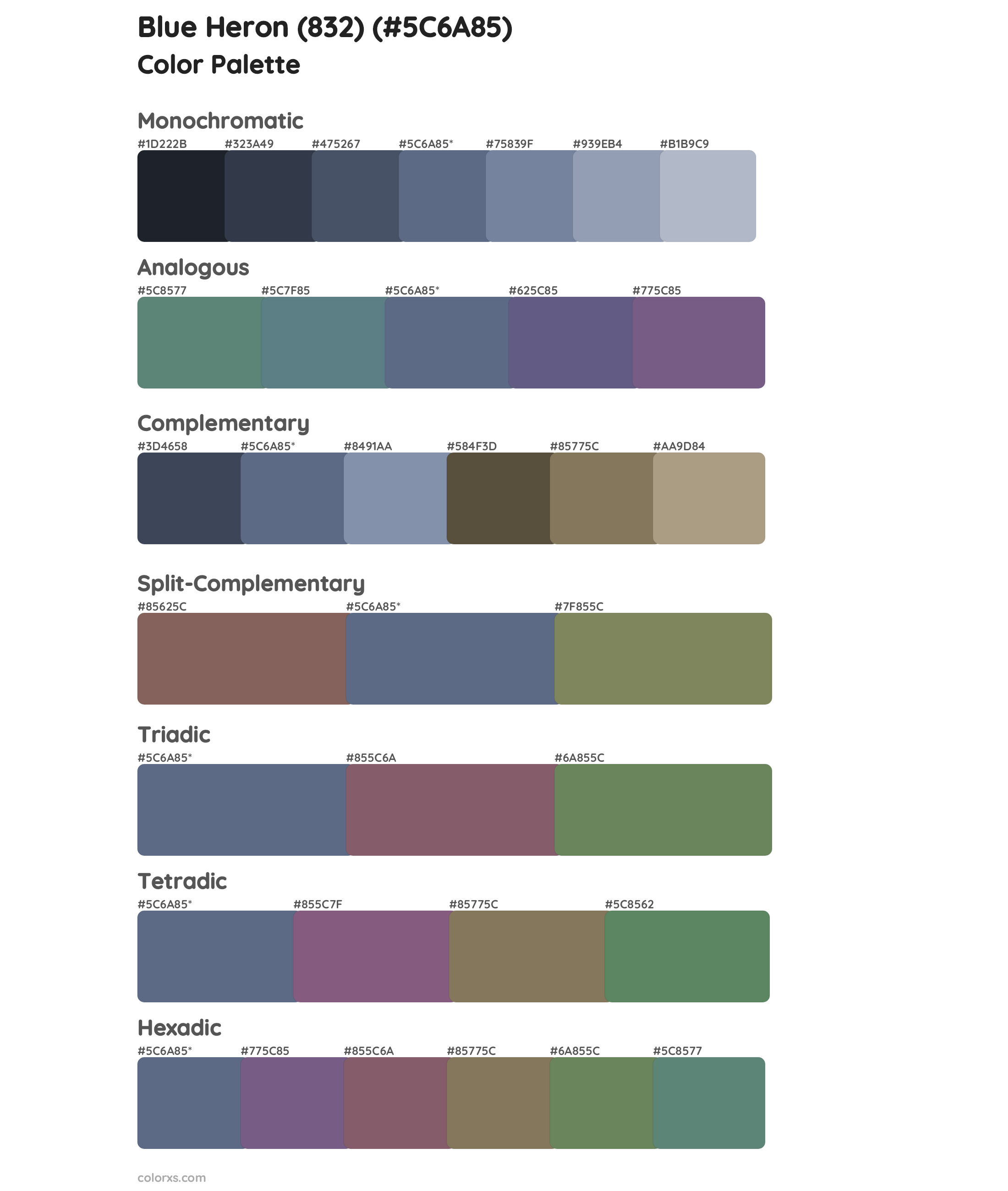 Blue Heron (832) Color Scheme Palettes