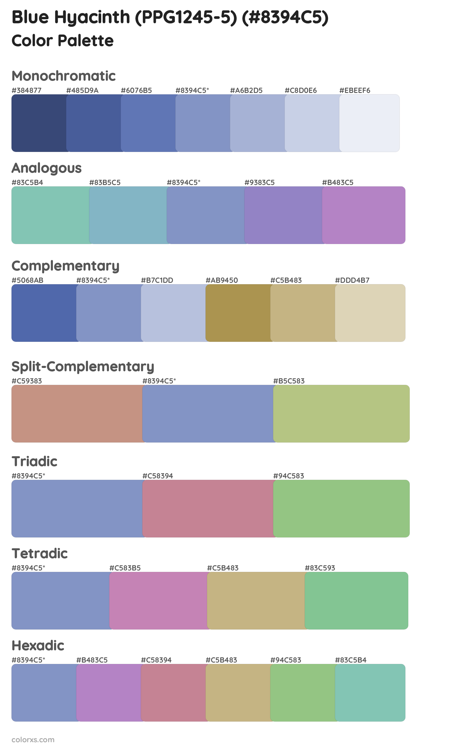 Blue Hyacinth (PPG1245-5) Color Scheme Palettes
