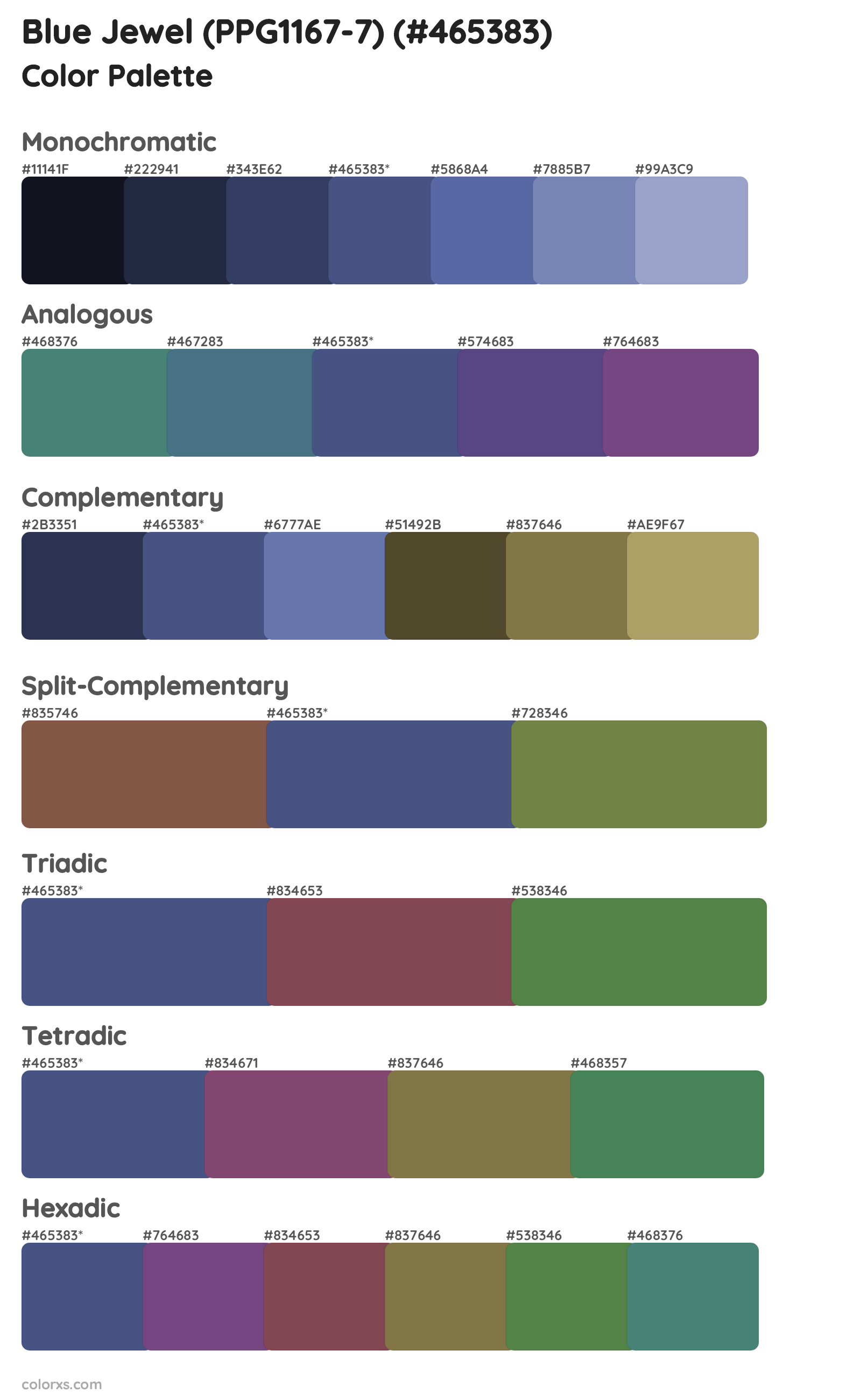 Blue Jewel (PPG1167-7) Color Scheme Palettes