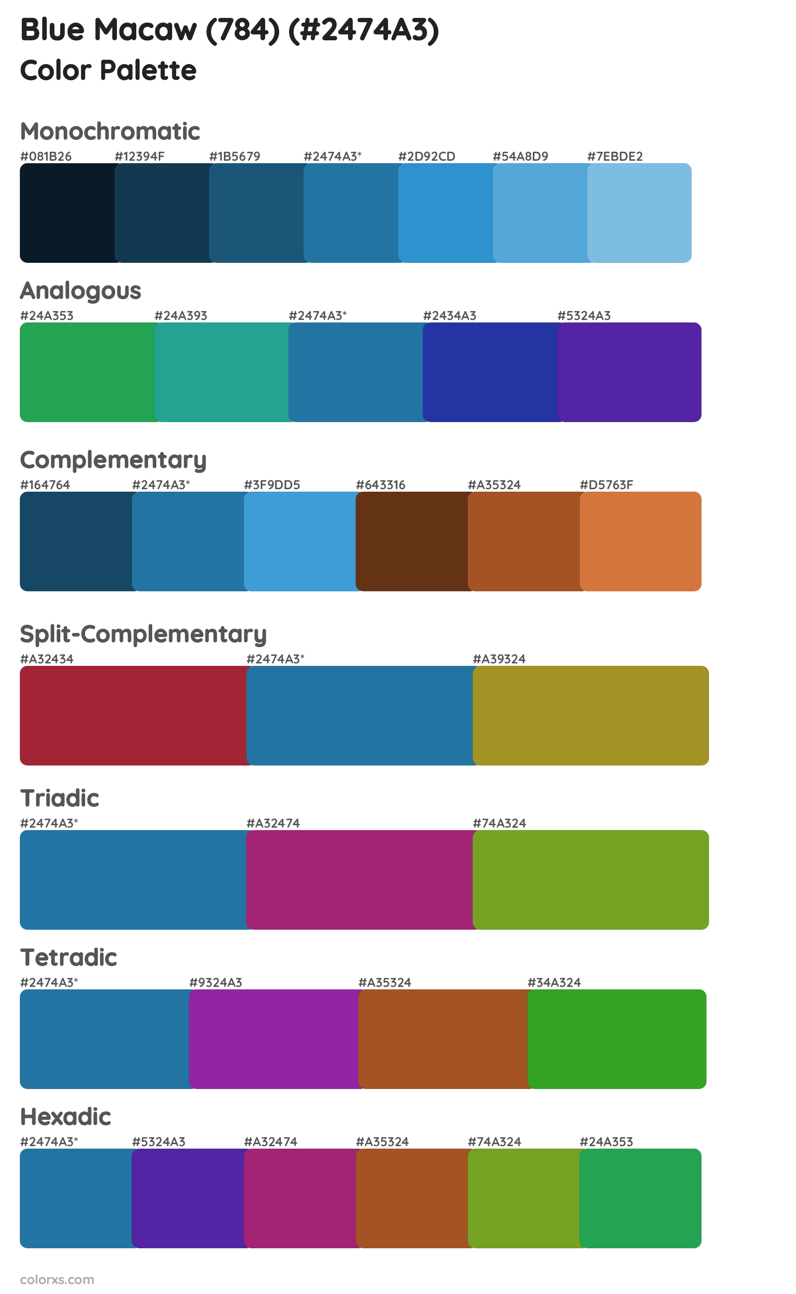 Blue Macaw (784) Color Scheme Palettes