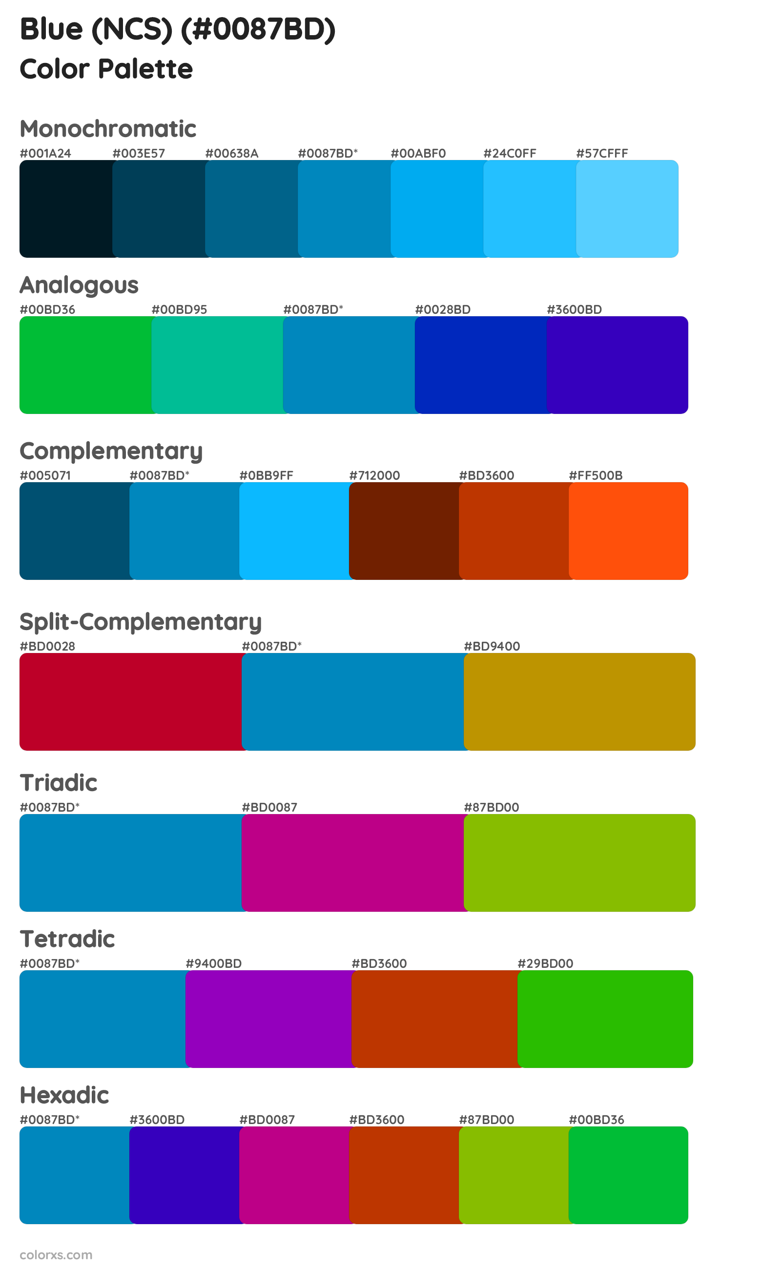 Blue (NCS) Color Scheme Palettes
