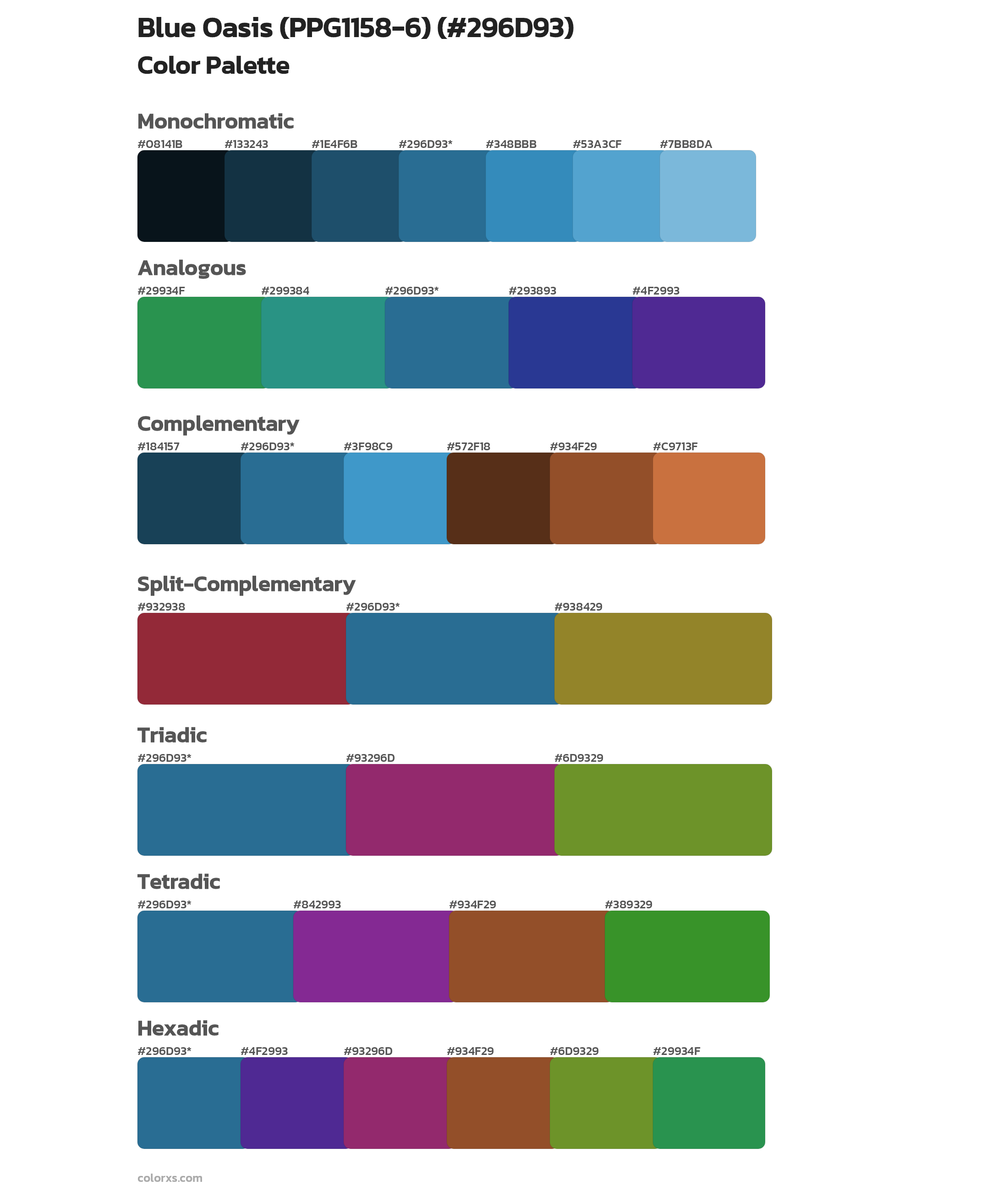 Blue Oasis (PPG1158-6) Color Scheme Palettes