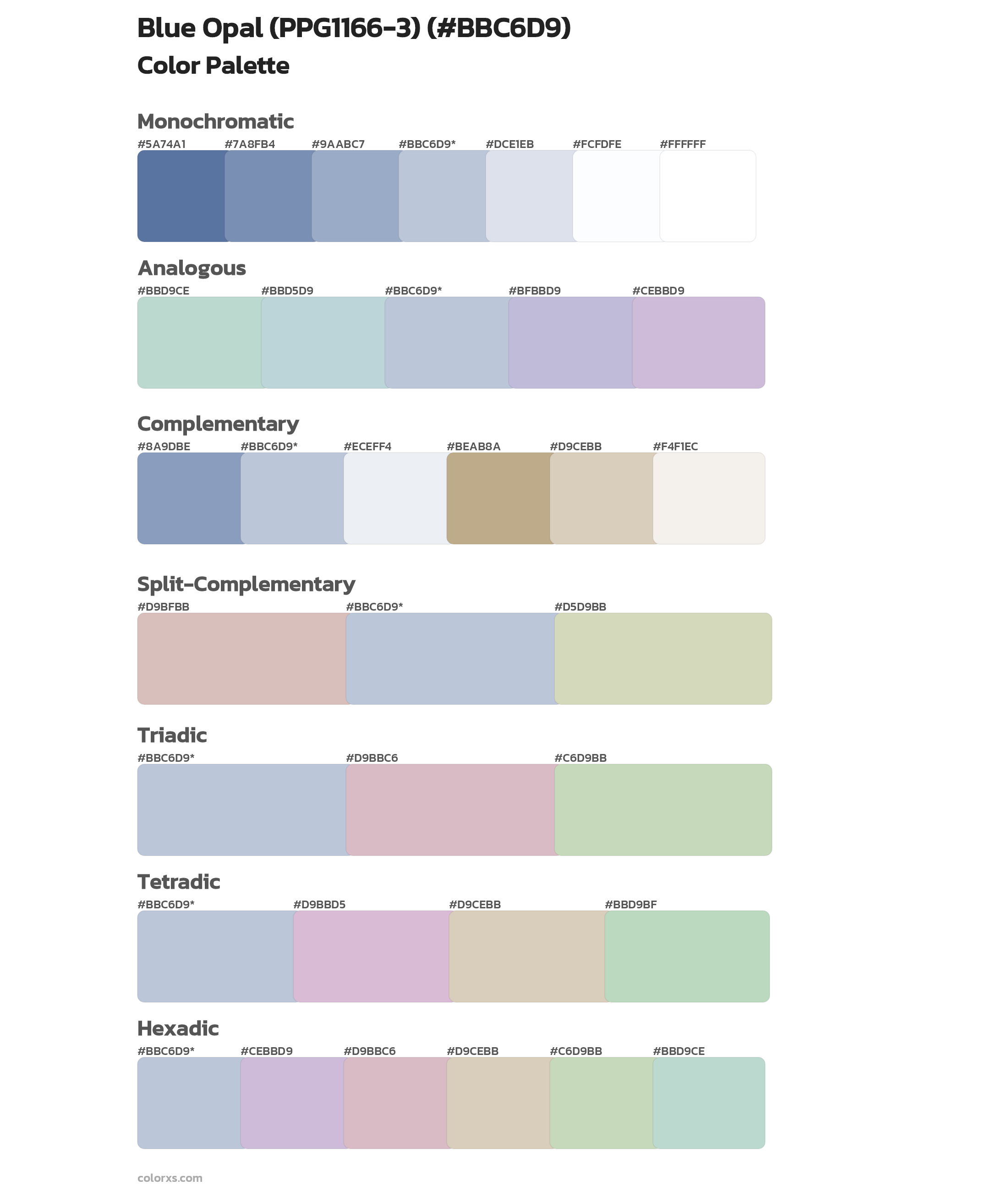 Blue Opal (PPG1166-3) Color Scheme Palettes