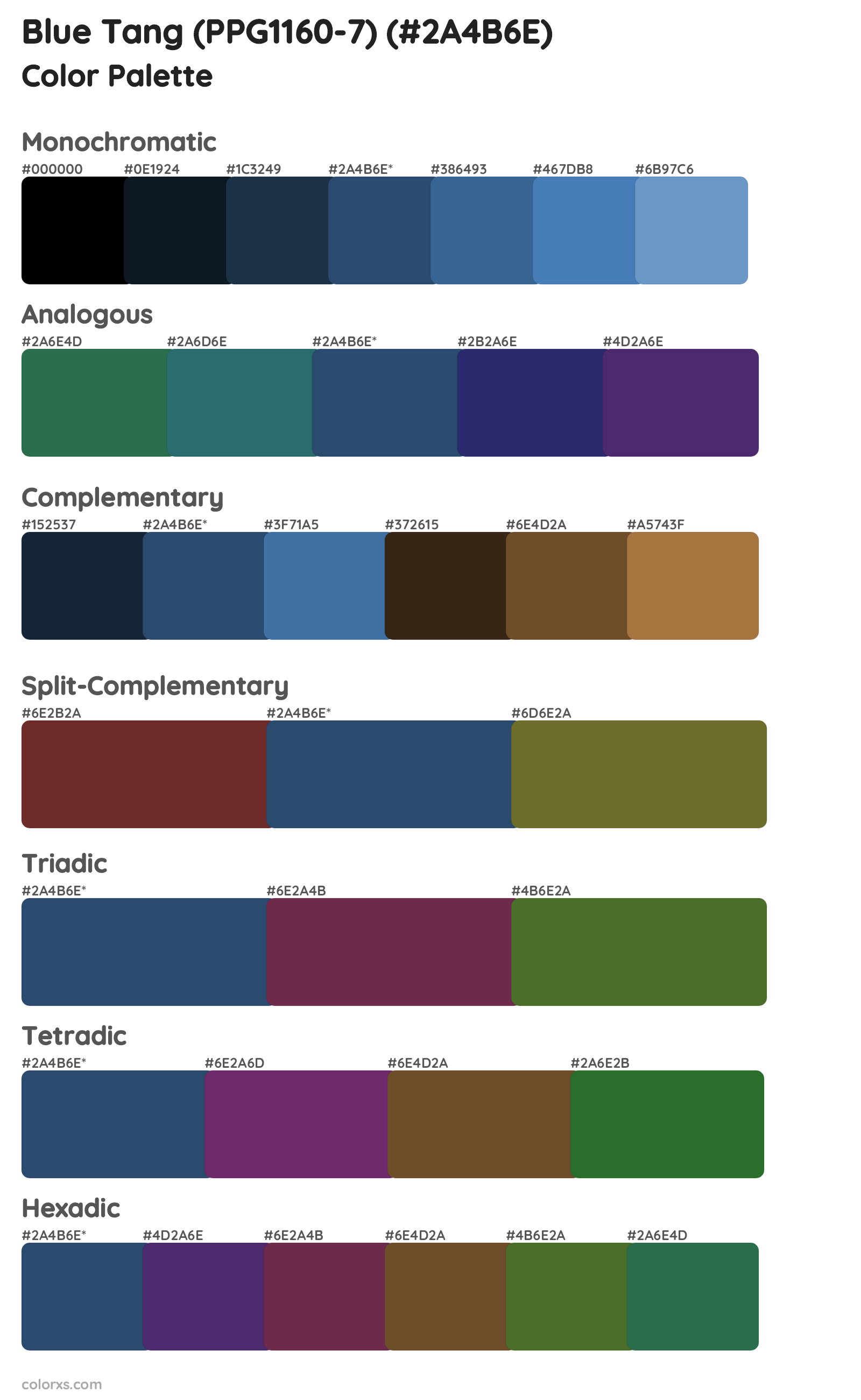 Blue Tang (PPG1160-7) Color Scheme Palettes