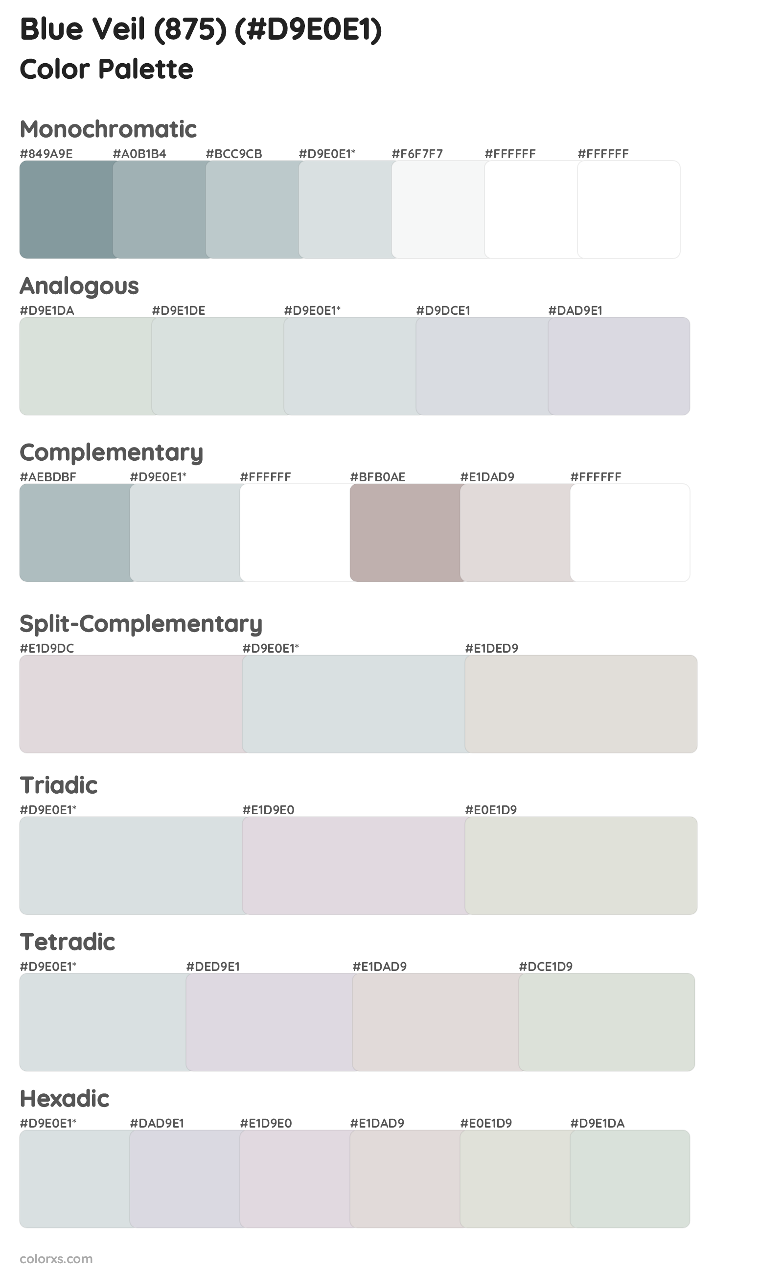 Blue Veil (875) Color Scheme Palettes