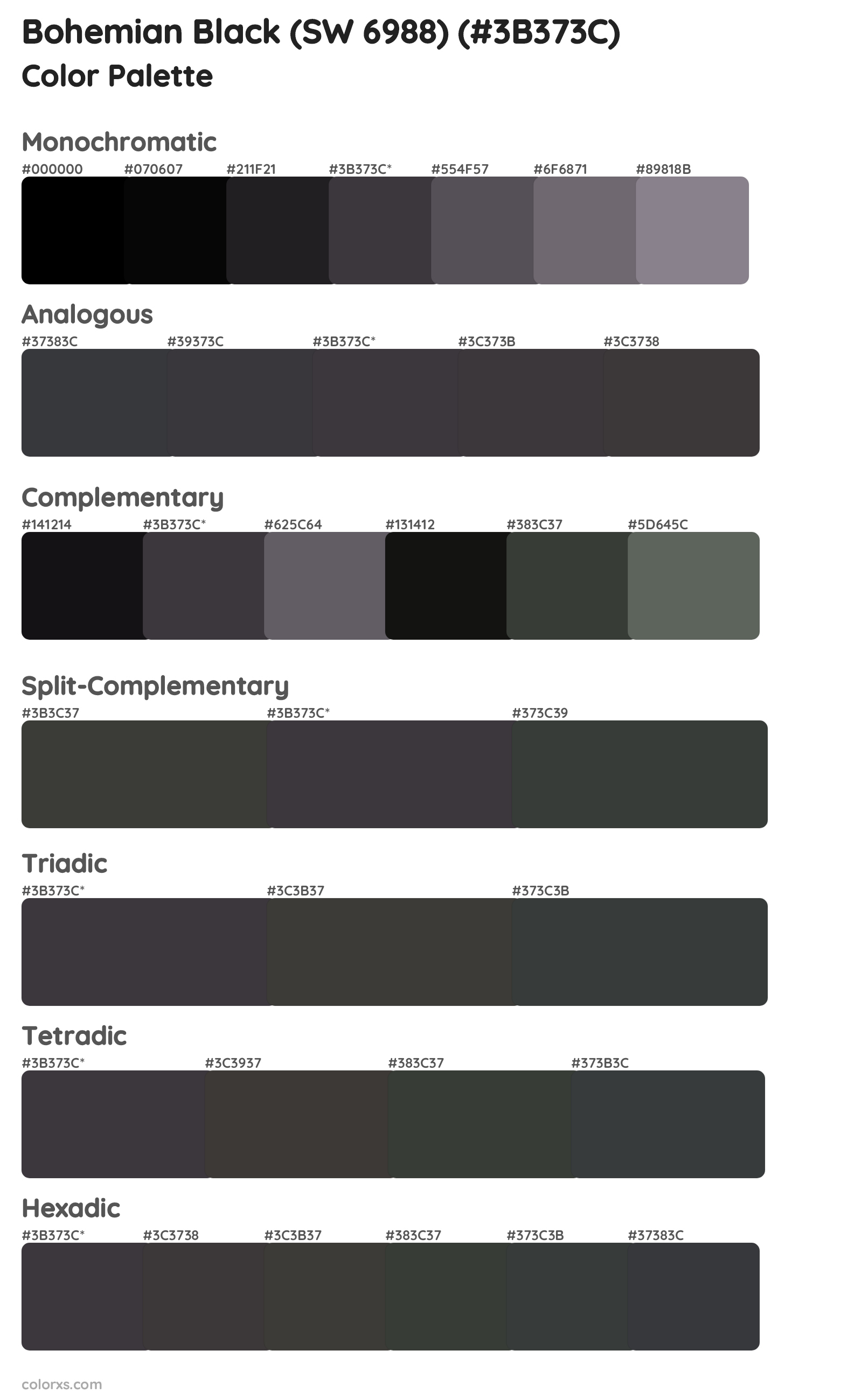 Bohemian Black (SW 6988) Color Scheme Palettes