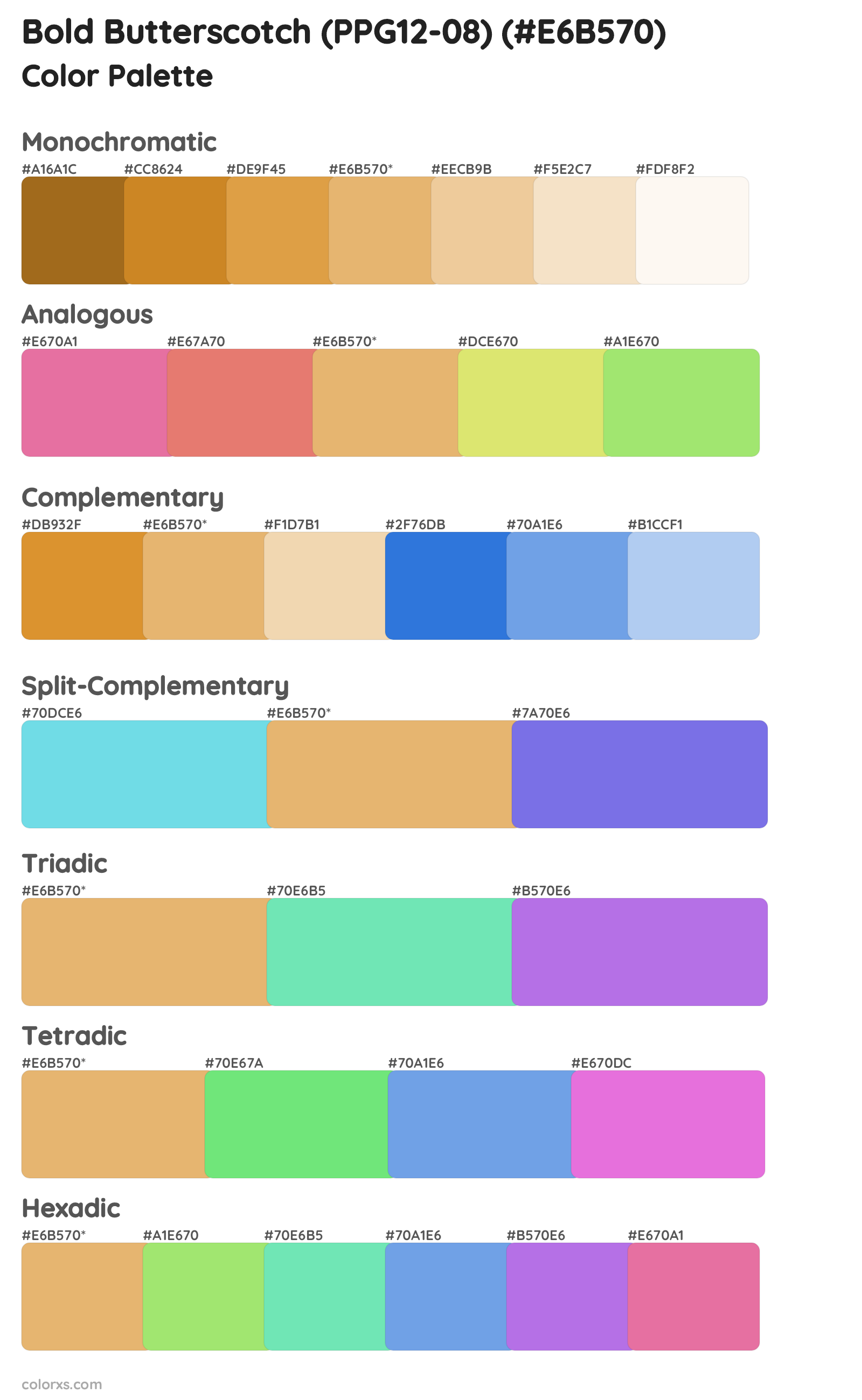 Bold Butterscotch (PPG12-08) Color Scheme Palettes