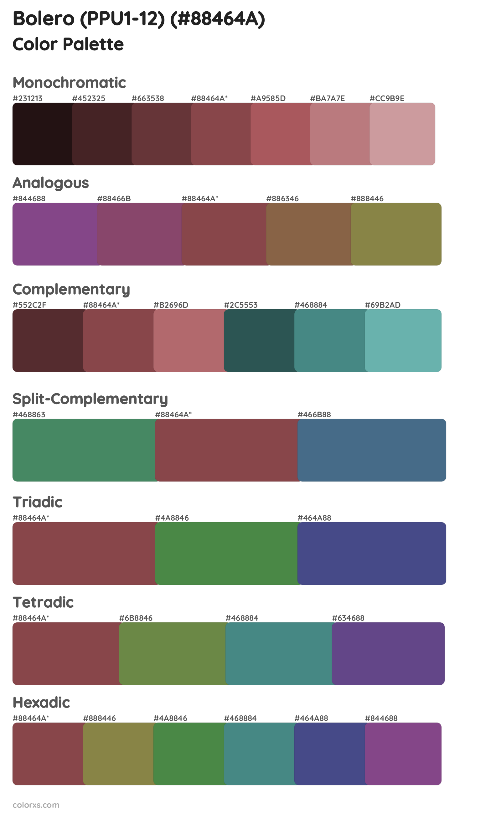 Bolero (PPU1-12) Color Scheme Palettes