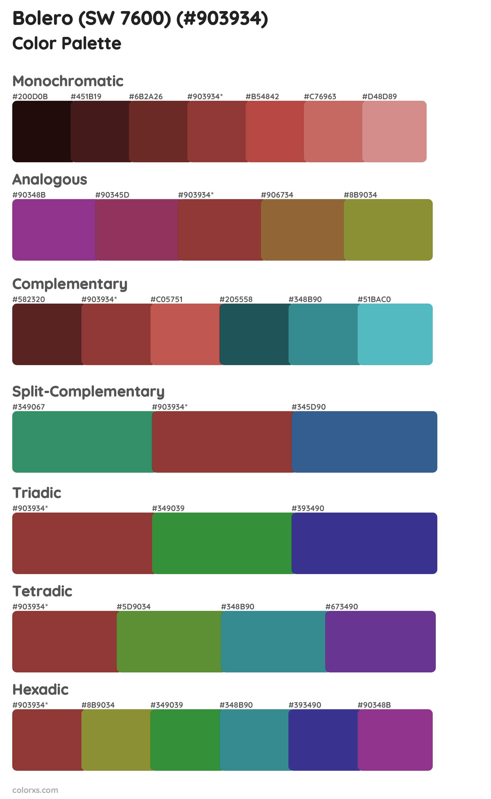 Bolero (SW 7600) Color Scheme Palettes